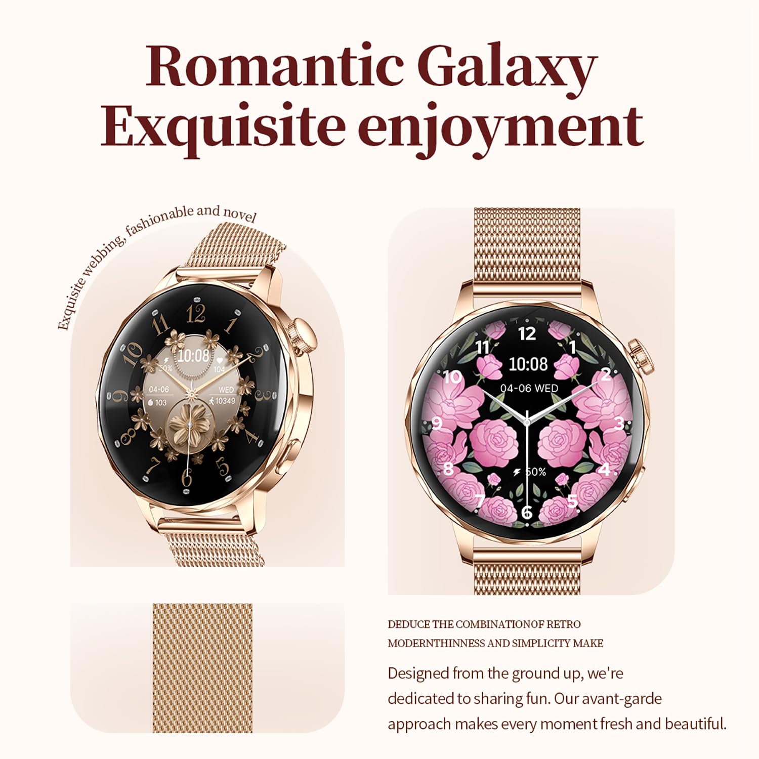 Reloj inteligente para mujer con función de teléfono, pantalla de 1.27 pulgadas, pulsera de metal y correa de silicona, frecuencia cardíaca/SpO2/presión arterial/monitor de sueño, seguimiento de ciclo