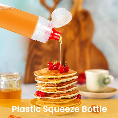 Miniatura 6 de RAYNAG Paquete de 8 botellas de miel reutilizables de plástico para apretar con tapas abatibles, dispensador de condimentos para salsa de salsa de