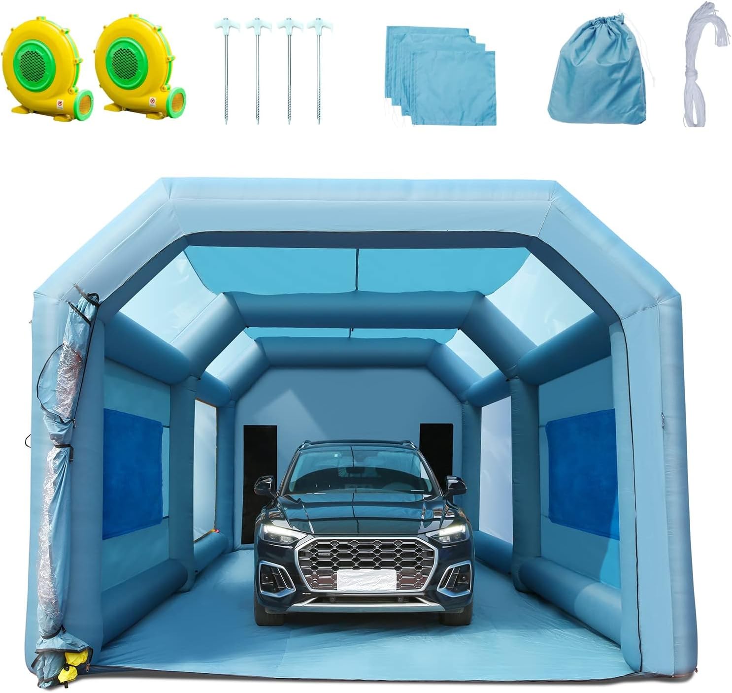 VEVOR 23x13x8.5ft Inflatable Paint Booth, Inflatable Spray Booth, High Powerful 480W+750W Blowers Spray Booth Tent, Car Paint Tent Air Filter System for Car Parking Workstation Motorcycle Garage