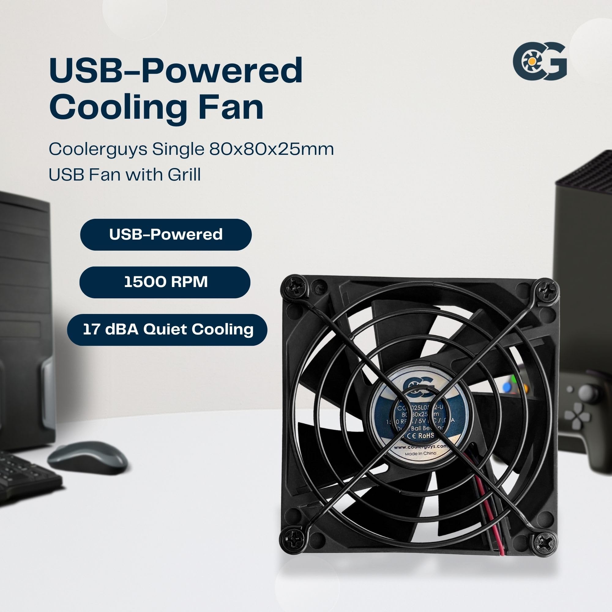 Coolerguys Ventilador USB único para Playstation, Xbox, receptores, Roku (80 mm)