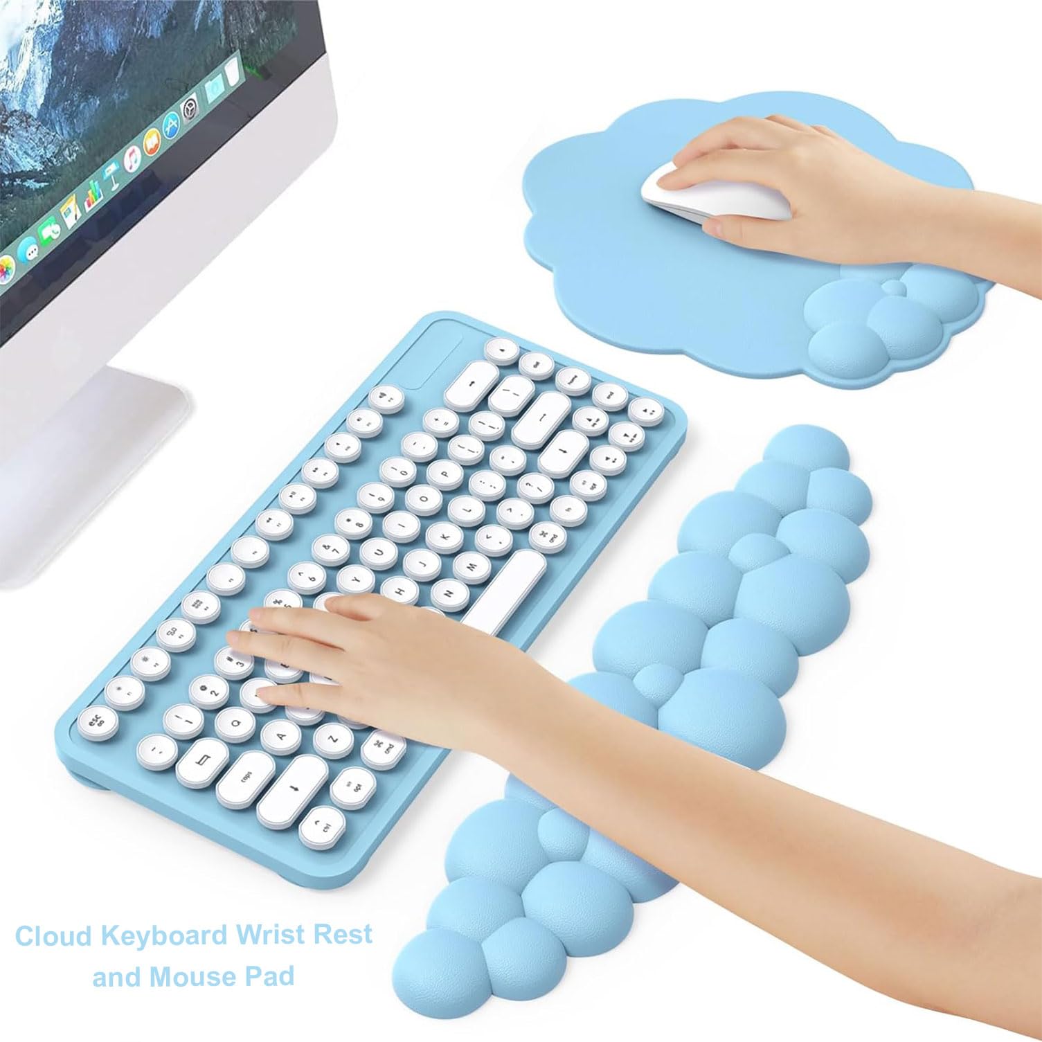 Cloud Shaped Keyboard & Mouse Wrist Rest Set – Memory Foam Ergonomic Support With Coaster