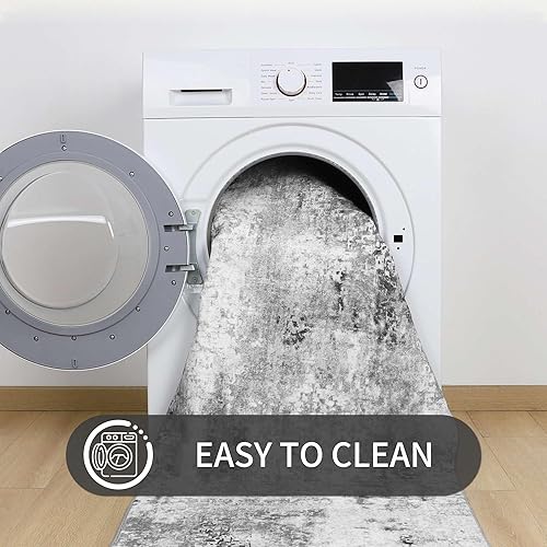 Miniatura 7 de Ompaa Tapete largo abstracto, antideslizante, lavable, suave con respaldo de goma para pasillos, cocina, dormitorio, baño, entrada, gris, 2 x 6 pies