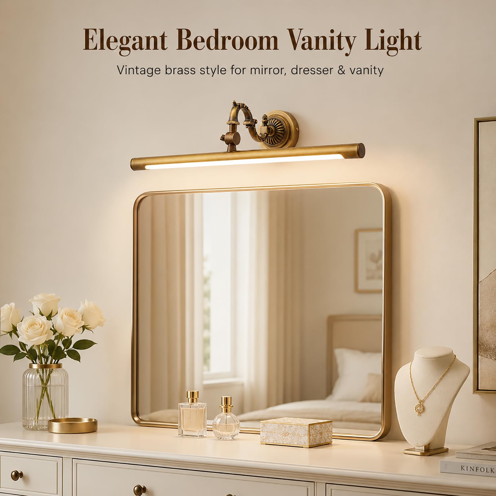 LED Spiegelleuchte Vintage, Badlampe Spiegel IP66, 240° verstellbares Gelenk, 4000K 800lm, Bad Lampe über Spiegel aus H65 Messing, Antik Bronze für Bad, Schrank und Schminktisch,35 cm / 7W