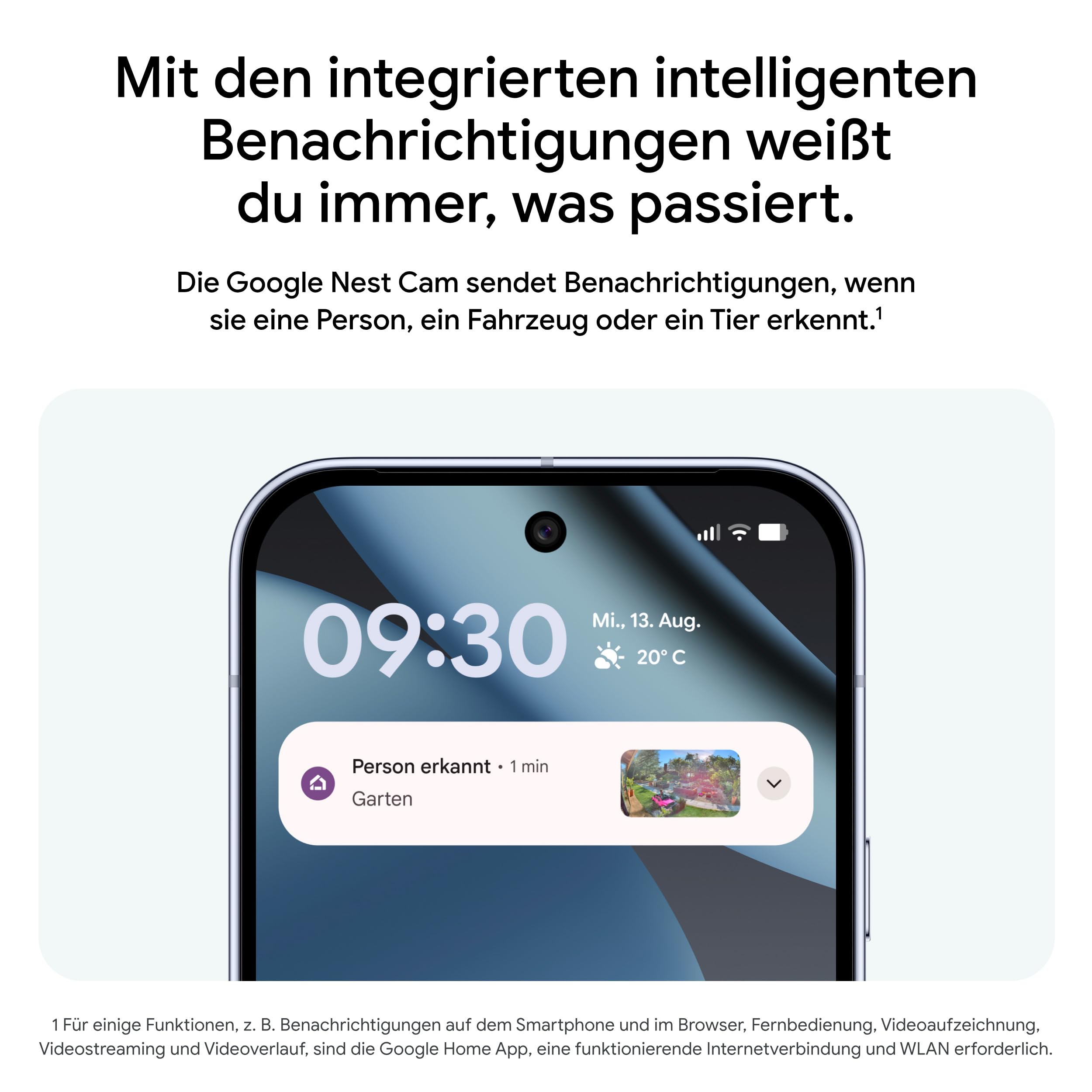 Google Nest Cam (Outdoor, mit Kabel, 2. Generation) – Sicherheitskamera für den Außenbereich mit 2K-Video – Funktioniert mit Google Home – Snow