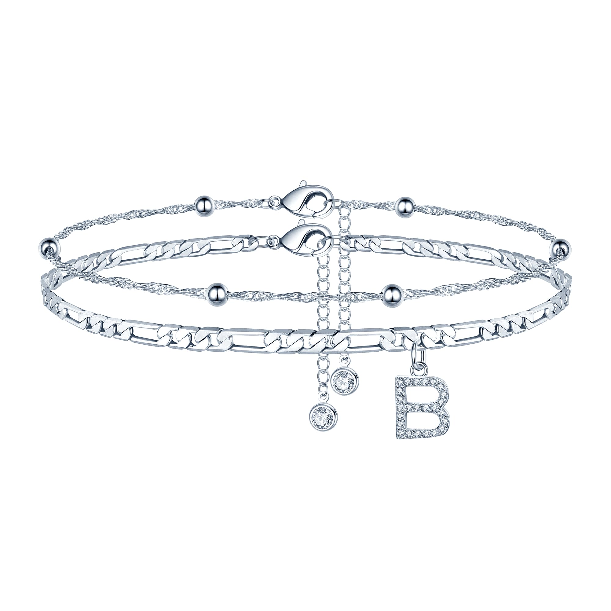 Ursteel Ankle Bracelets for Women, 14K Gold Plated Dainty Layered Chain CZ Initial Anklets Summer Jewelry Gifts for Women