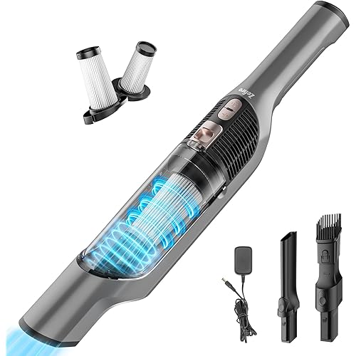 Compact & Powerful Cordless Handheld Vacuum, Rechargeable Portable Car Vacuum for Car & Pet Hair, Zefiro with XL Dust Cup, High-Suction, 2 Brushes & Filters, Long Runtime, Ideal Gift
