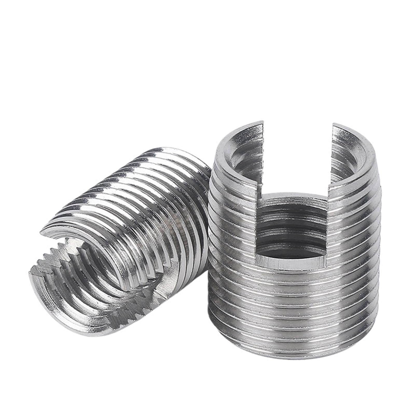 Threaded Inserts?Thread Repair Insert, 2/5/10pcs M2 M2.5 M3 M4 M5 M6 M8 ~M16 Galvanized/Stainless Steel Thread Repair Insert Slotted Self-Tapping Screw Sleeve Nuts 2pcs(Silver,M3xM5x6mm)