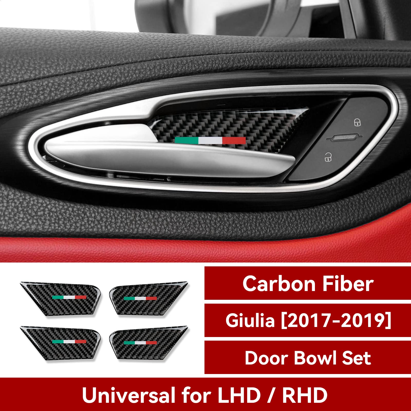 4 adesivi in fibra di carbonio per porta interna adesivo decorazione compatibile con Alfa Romeo Giulia Stelvio 2016 2017 2018 2019 2020 2021 2022 2023 accessori auto (stile Italia)