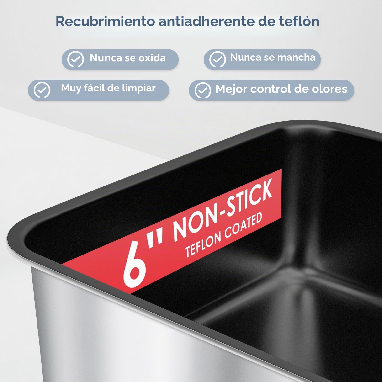 Suzzipaws Caja de Arena de Acero Inoxidable con Revestimiento Antiadherente y Tapa, Extragrande para Gatos Grandes, Bandeja Sanitaria metálica XL con Paredes Altas, antifugas, fácil Limpieza
