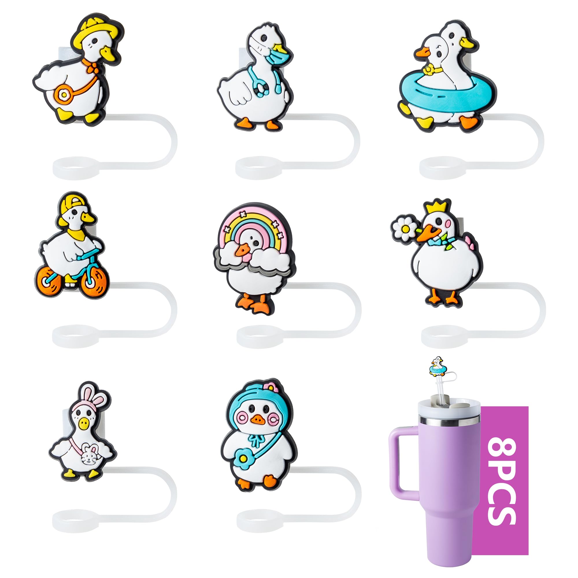 8-Piece Cole Duck Straw Covers for Stanley Cup, 0.4in/10mm Diameter Toppers, Compatible with Stanley 20/30/40oz Cup, Dust-Proof Cap for Water Bottle