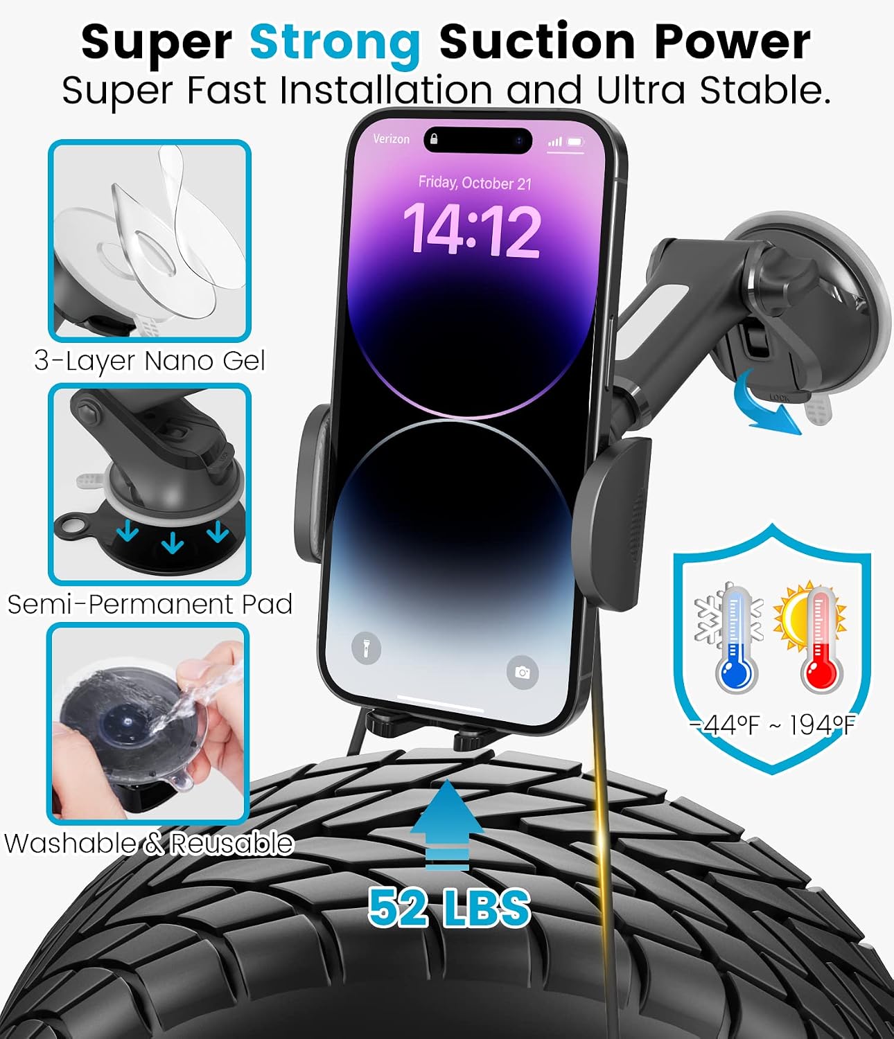 APPS2Car Phone Mount for Car Windshield Dashboard [Quick Retractable Arm] Long Arm Suction Cup Cell Phone Holder Low Profile Compatible with All Smartphones iPhone - Easy Clamp Hands-Free Universal