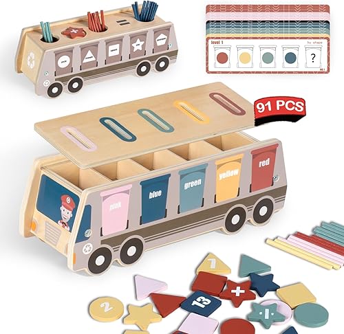 LOL-FUN Juguetes Montessori para niños y niñas de 1 a 2 años, regalos de bebé, juguete de aprendizaje de madera para clasificación de colores y