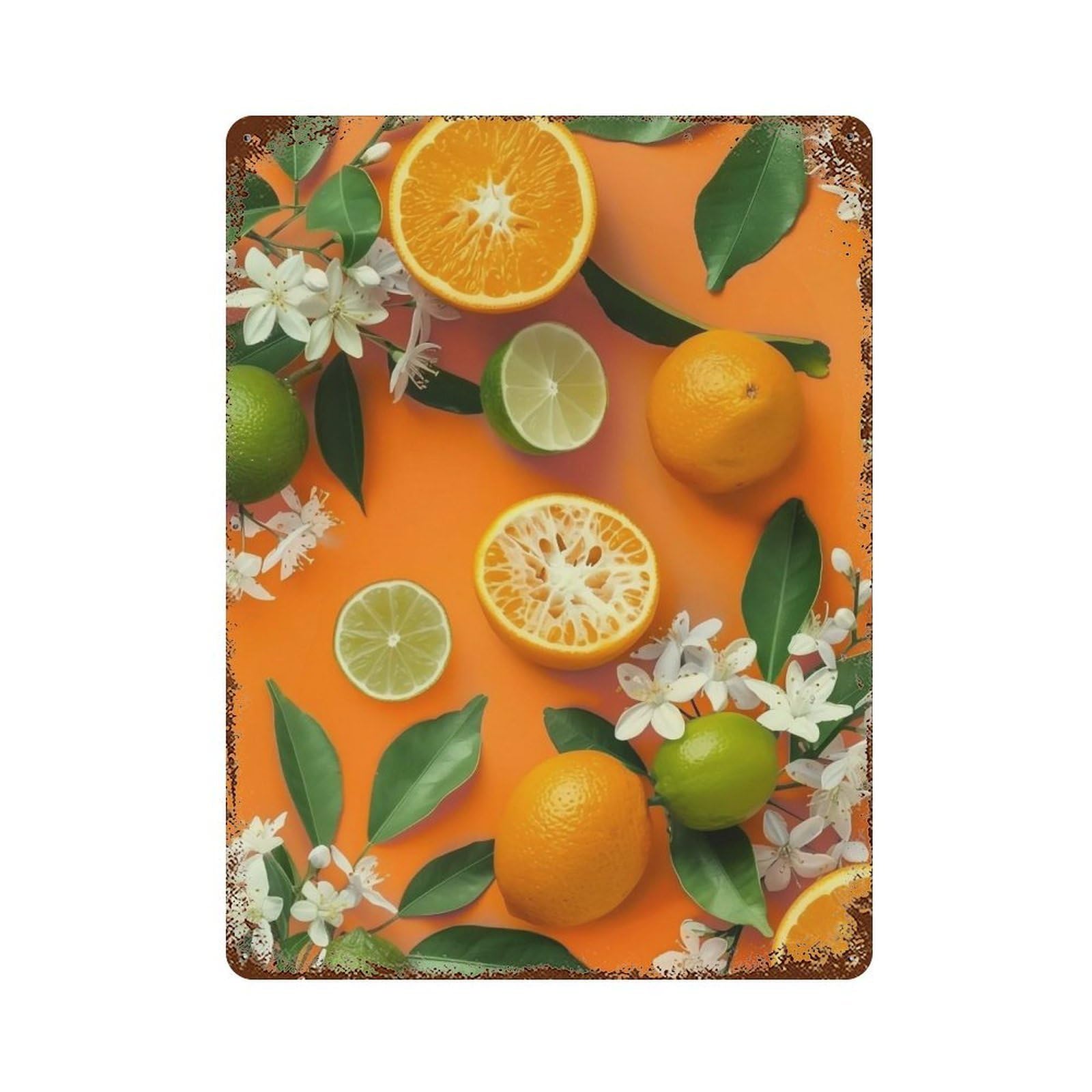 WUJHGRSG Vivid Orange Citrus Blossom Repeat Motif 01 Wall Art Retro Iron Vintage Metal Tin Sign Poster Modern Decor for Home Cofffee Club Bar Shop Style 40x30cm