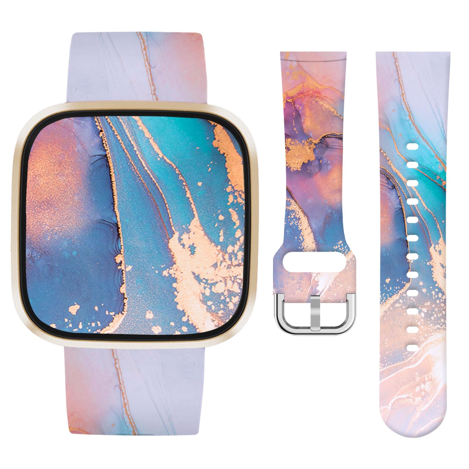Vozehui Marble Silicone Straps for Fitbit Versa 4 3 Sense Sense 2, Soft, Unique Printing Technology, Comfortable to Wear, Waterproof and Durable Replacement Band for Men Women