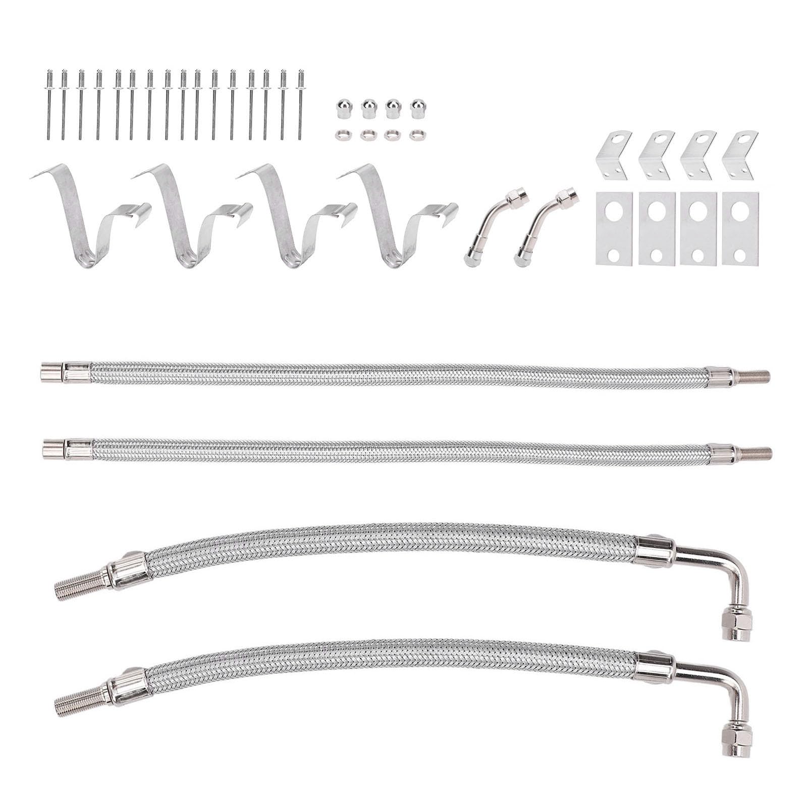 AMAKO Dually Valve Stem Extender Kit 16 19.5 Stainless Steel Braided, Leak Proof for Trucks RVs Trailers 4 Pack w Accessories