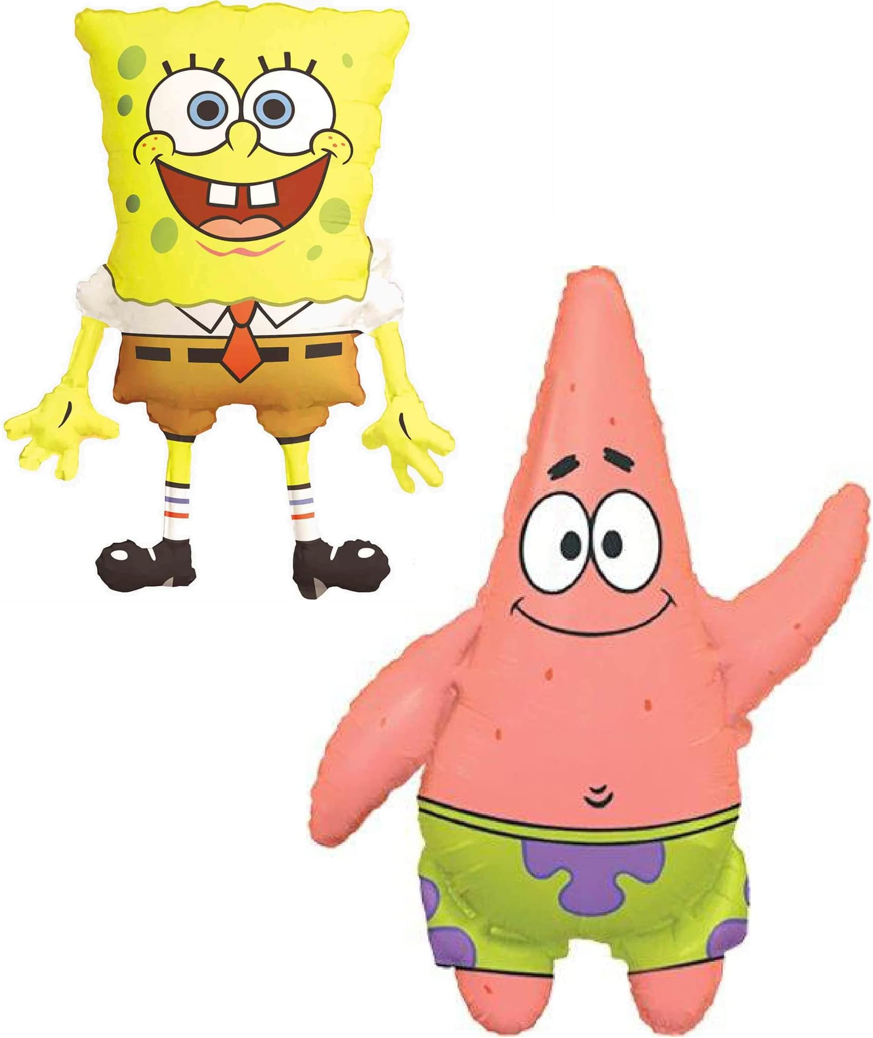 Toyland® Pack Of 2 - Spongebob Squarepants and Patrick Star Foil Balloons - 1 x 74cm (29") Spongebob & 1 x 91cm (36") Patrick Shaped Character Foil Balloons