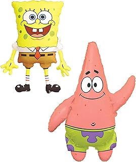 Toyland® Pack Of 2 - Spongebob Squarepants and Patrick Star Foil Balloons - 1 x 29 Inch Spongebob & 1 x 36 Inch Patrick Shaped Character Foil Balloons