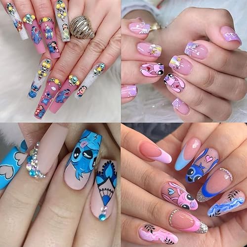 Miniatura 8 de 4 hojas de calcomanías de dibujos animados para arte de uñas, lindas calcomanías de uñas Kawaii 3D, calcomanías de uñas de diseño de anime 3D,