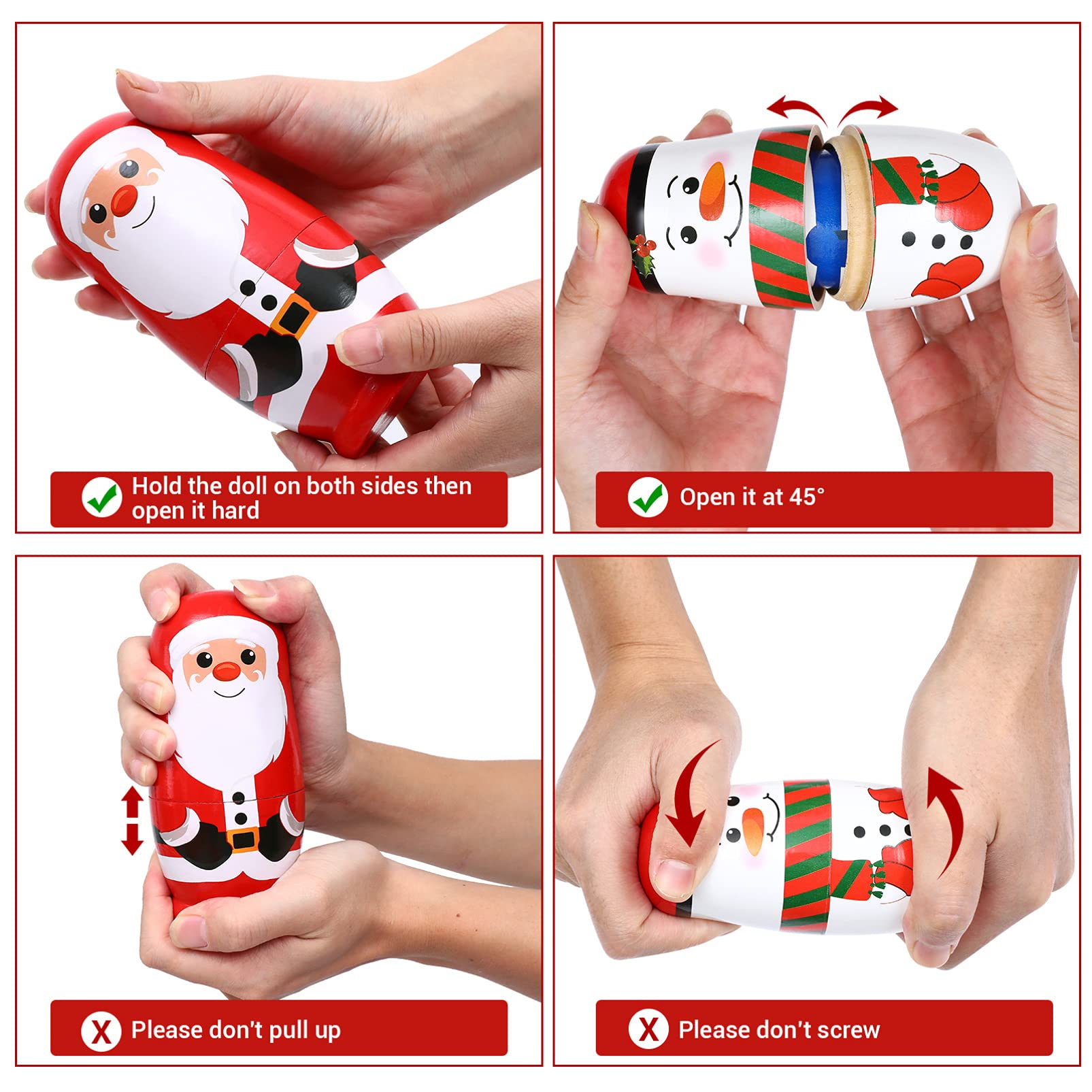 EXCEART Muñeca de Navidad de madera apilable de Navidad rusa Matryoshka muñeca de Navidad de madera nidada con Santa Claus alce muñeco de nieve oso polar pingüino para niños cumpleaños