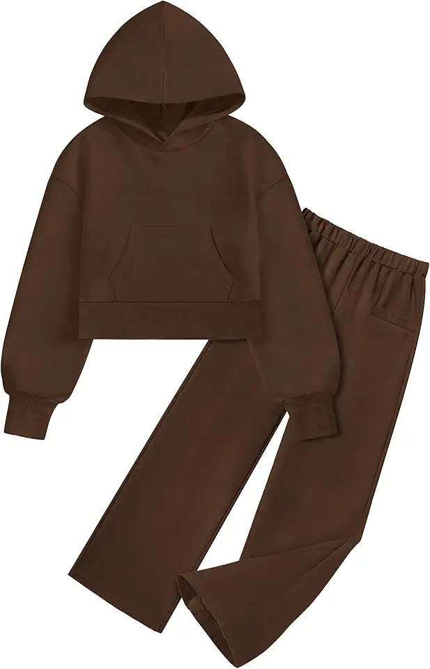 BAVADER Girls Clothes Solid Crop Tops Hoodie Clothing Sets Straight Leg Sweatpants 2 Piece Outfits Fall Winter 6-14Y