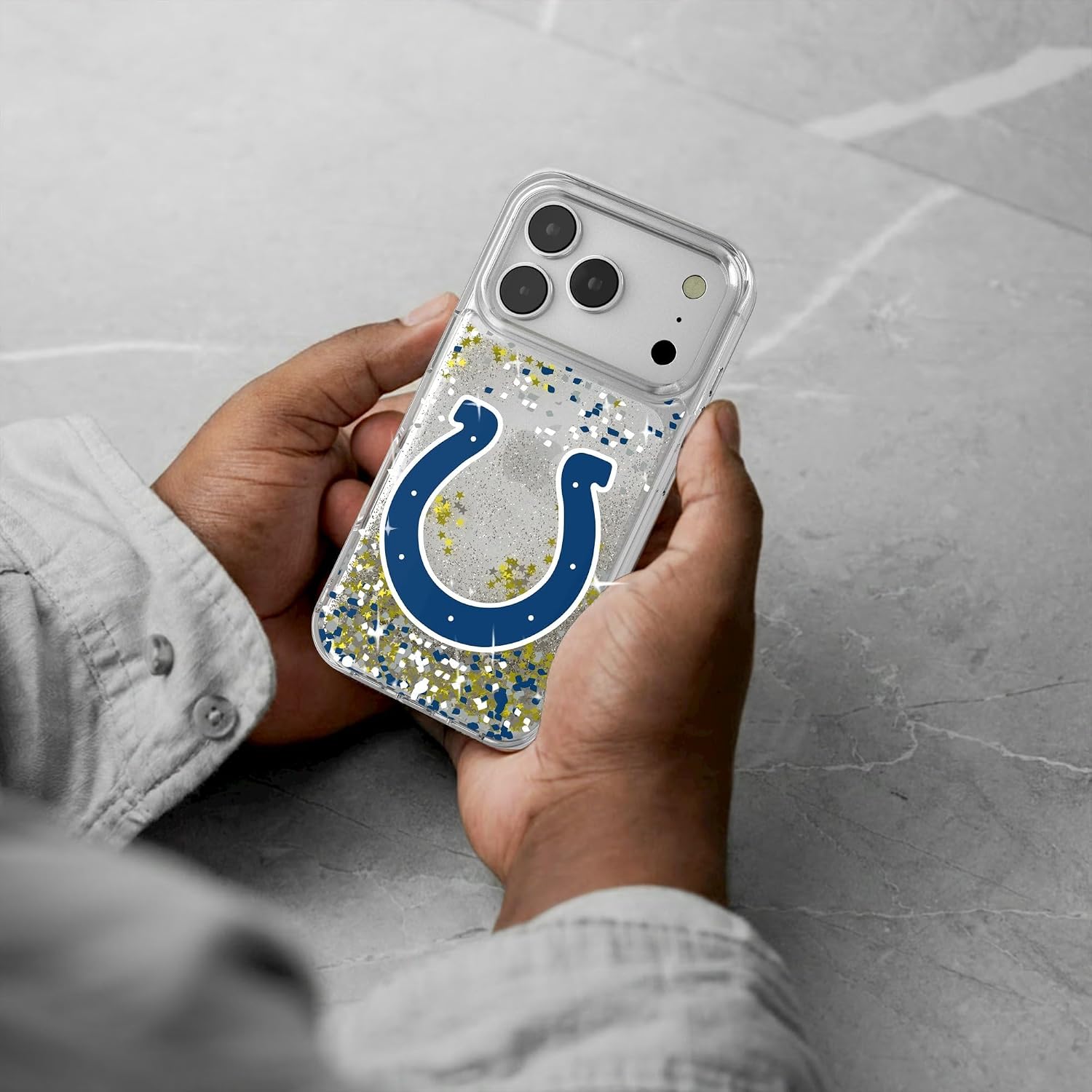 Keyscaper Indianapolis Colts Glitter Case with Confetti Design for iPhone