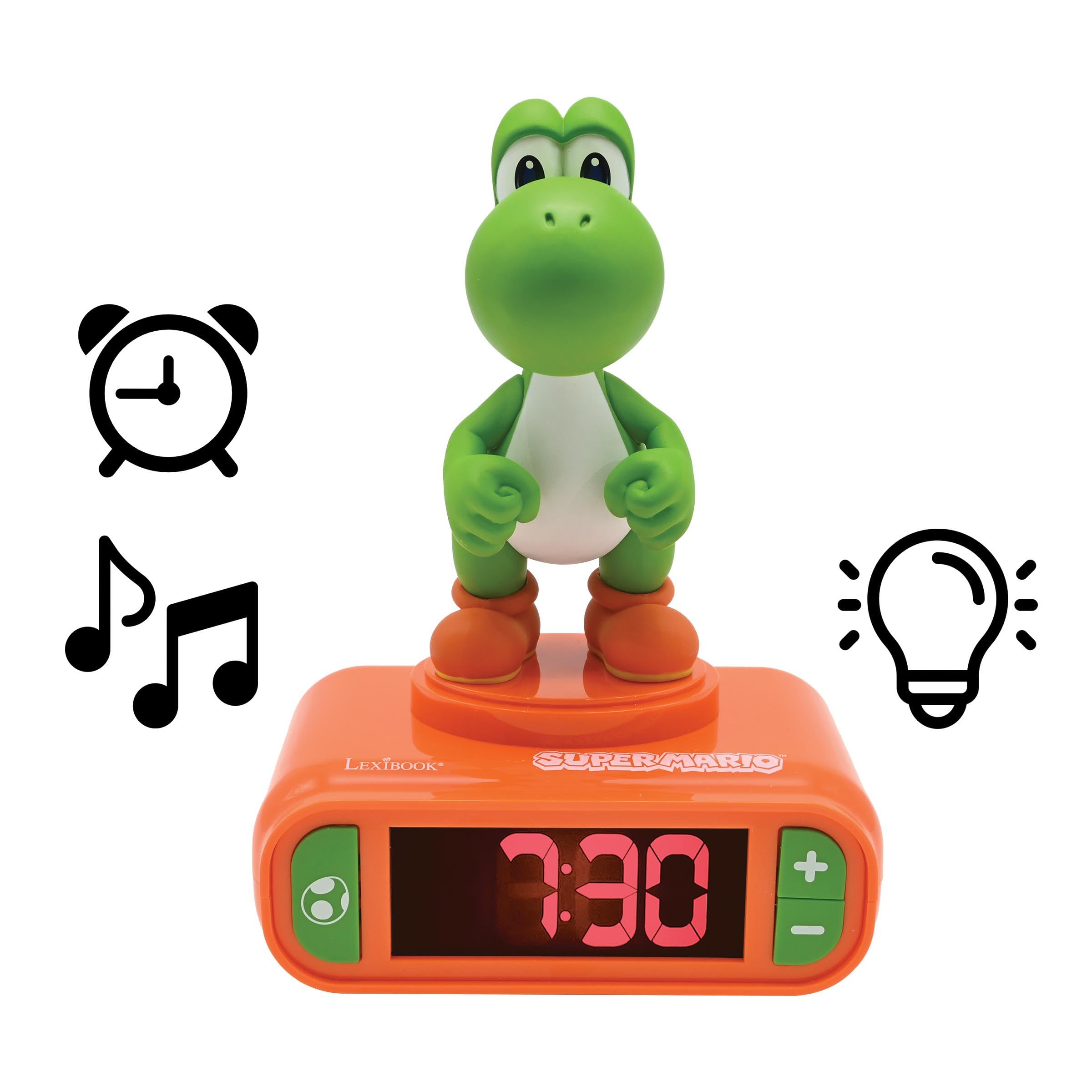 LEXIBOOK, Super Mario, Yoshi Nightlight alarm clock, Sounds and Melodies, LCD Backlit screen, Luminous, Snooze, Orange, RL800NI1LXB - Image 2