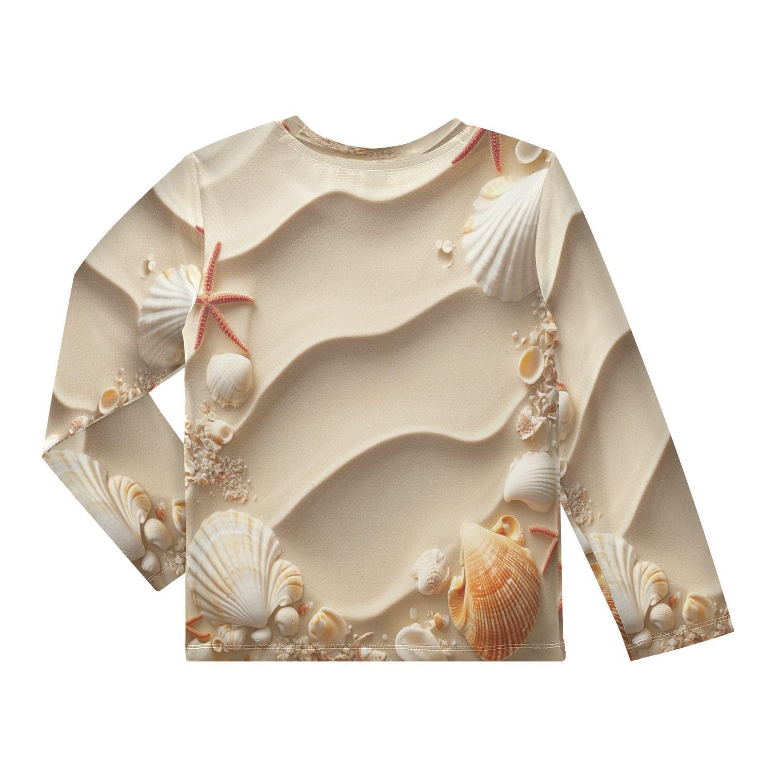DOMIKING Seashell Sand Beige Boys Long Sleeve Rashguard Shirt Kids Quick Dry Swim Shirt for Running Swiming Pool 9-10T