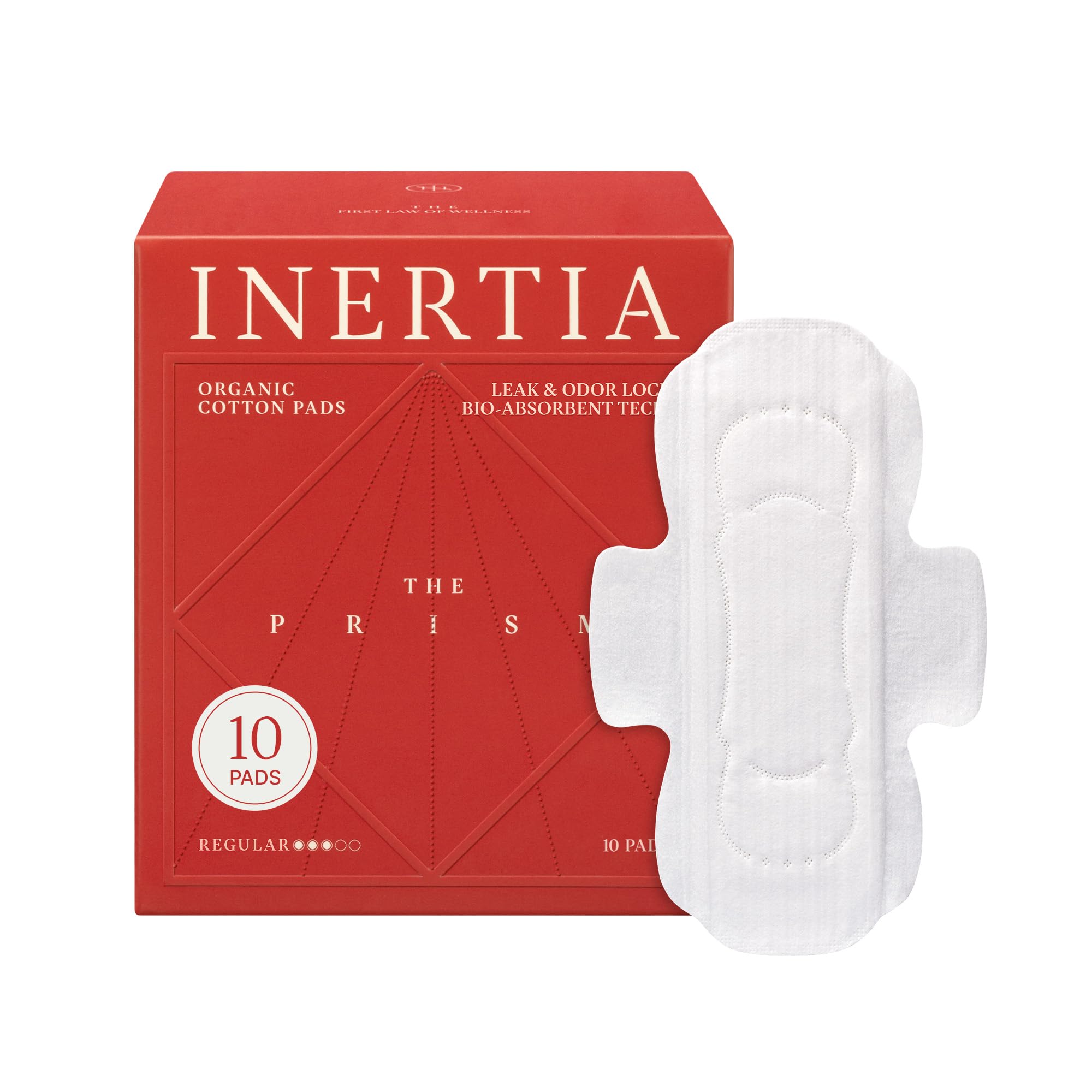 Truly Organic INERTIA Pads - The Prism with Wings for Women Regular Absorbency (10 Count) - The Best Absorbency, NO Petroleum-Based microplastic, Chlorine, or Fragrance. (Pack of 1)