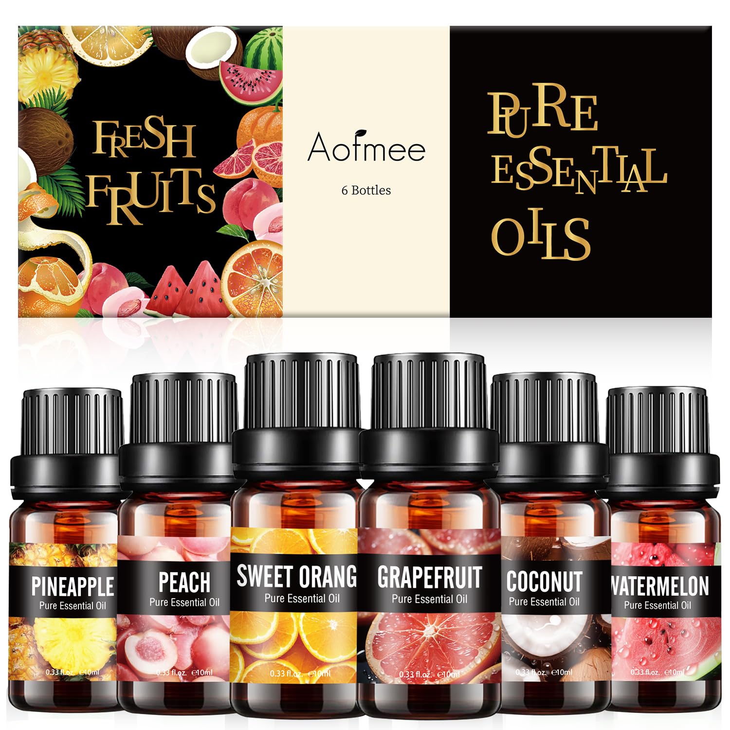 Aofmee Fruity Essential Oil Set, 6 x 10ml Essential Oils for Diffuser, Humidifier, Home Fragrance Oil for Soap, DIY Candle Making Scents, Cleaning, Premium Aromatherapy Oils for Sleep