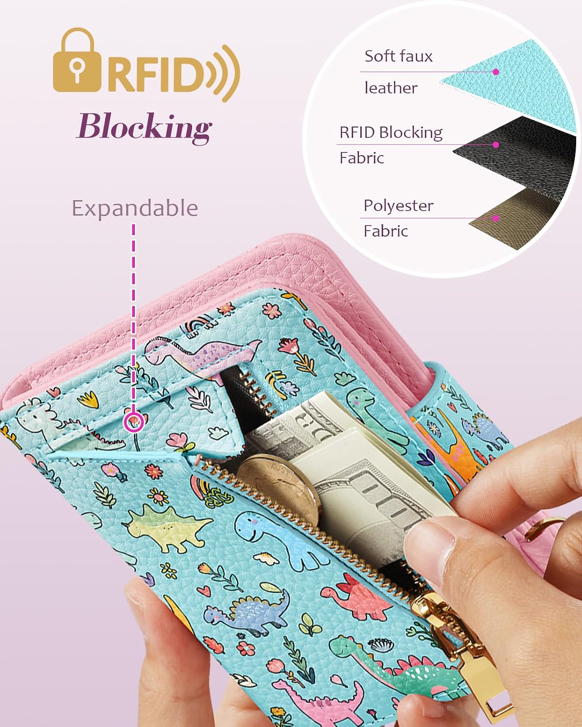 Bistup Wallet for Women Cute Small Card Wallet Genuine Leather Rfid with Keychain for Ladies Teen Girls Female Girly Aesthetic Little Animal Unique Kawaii Pretty Modern Bifold Credit Card Holder
