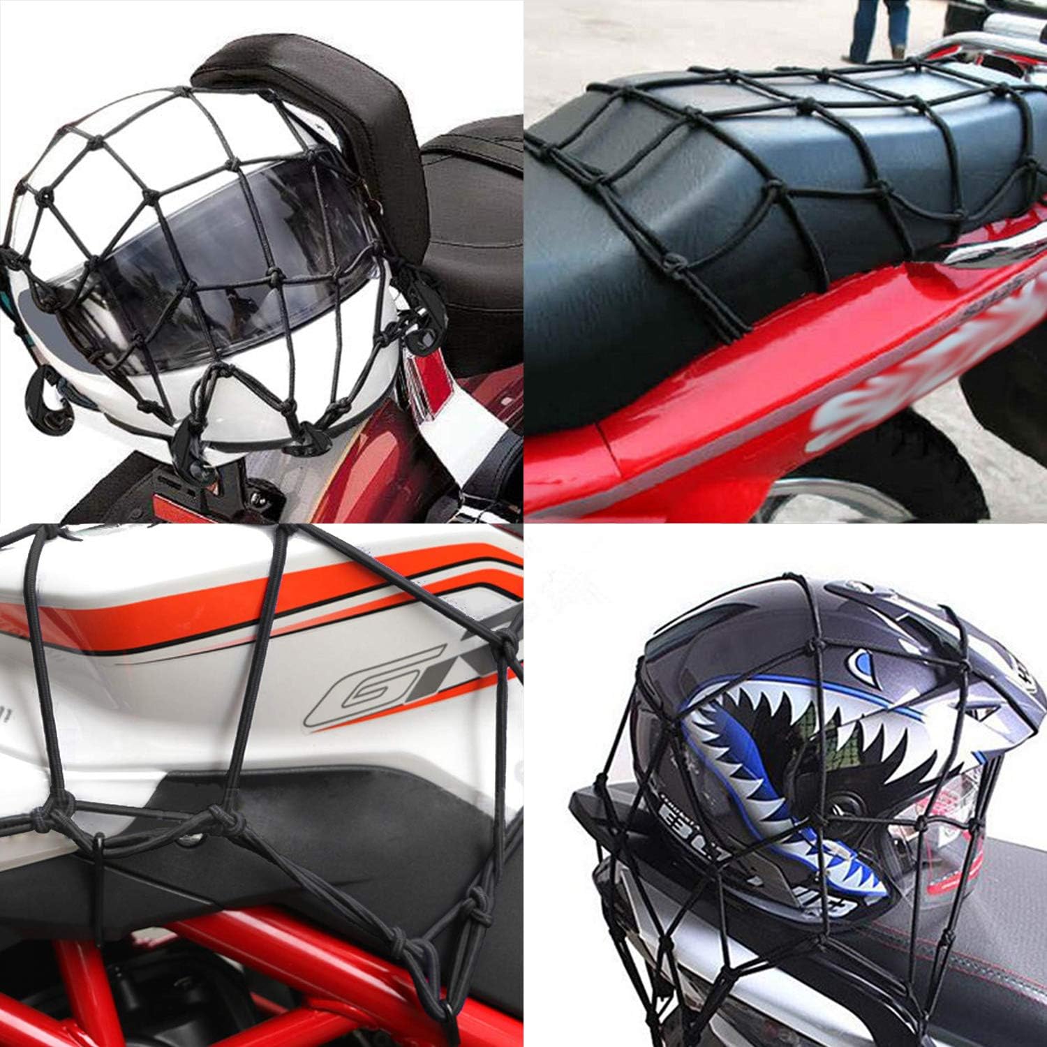 2 Pack of 15.7"x15.7" Bungee Cargo Net Stretches to 30"x30" Elastic Motorcycle Luggage Bungee Netting with 12 Metal Hooks Stretchable Bungee Cord Mesh Load Net Bike Paddle Board Quad Canoe Moped ATV
