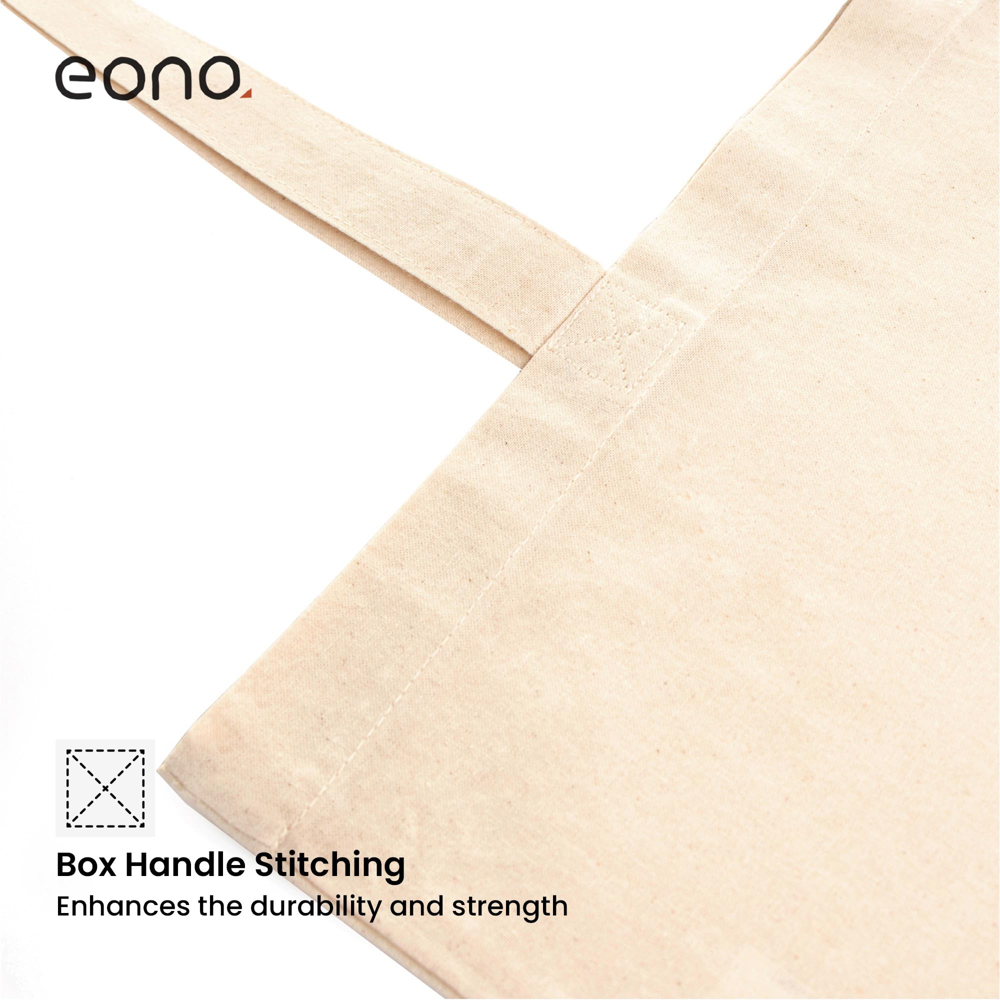 Amazon Brand - Eono 100% Cotton Canvas Tote Bags (6 Pack, 16.5 x 14.9 in) | Reusable Grocery & Shopping Bags | 15kg Capacity | Totes for DIY Painting, Crafts, Office, College & Return Gifts | Natural 4