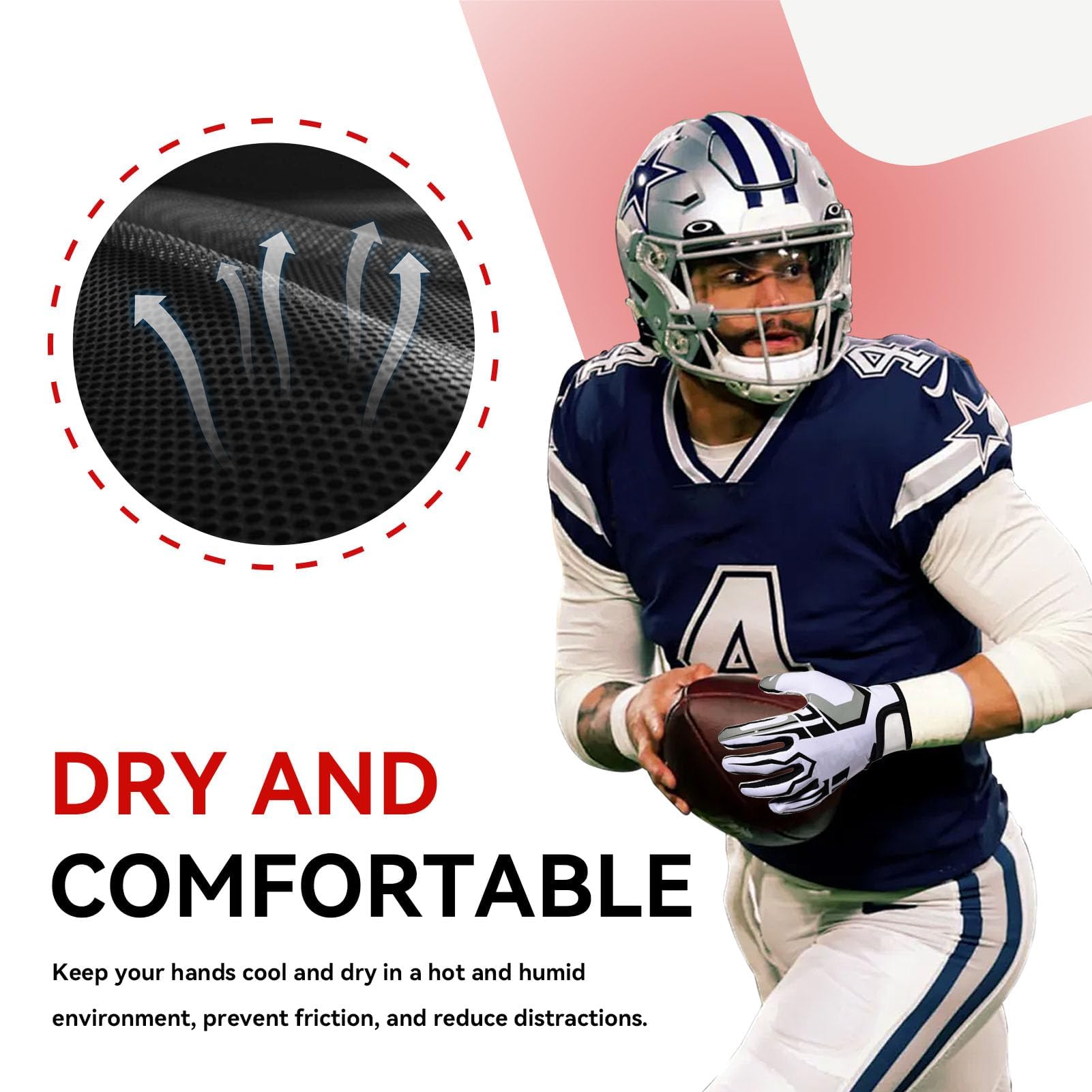 HERCHR Guantes Deportivos Antideslizantes, Guantes De Rugby De Fútbol Americano, Guantes Deportivos Transpirables con Dedos Completos, Protectores De Manos Deportivos, Producto Deportivo De Equipo