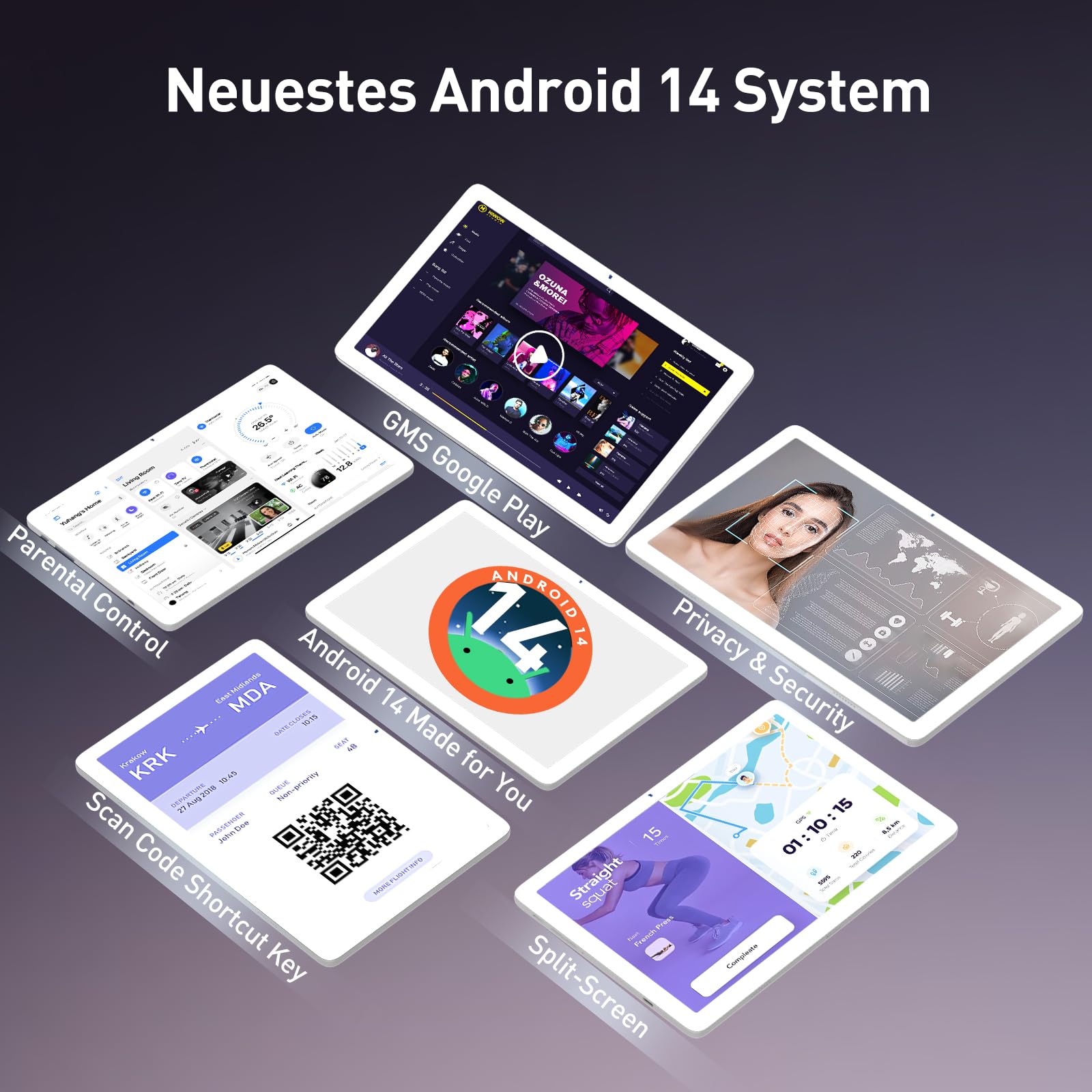 Tablet Android 2026, tablet da 10 pollici (4+4) GB RAM 64GB ROM 1TB Espandibile, tablet 2 in 1 con tastiera, custodia, stilo PC, Octa-Core, WiFi 6, Bluetooth, doppia fotocamera, batteria