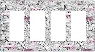 Fantasy Unicorn 4 Gang Light Switch Cover, Magic Cartoon Lovely Unicorns Quad Toggle Wall Plate Decorative Electrical Switchplate Cover Faceplate for Kitchen Bathroom Home Wall Panel Decor