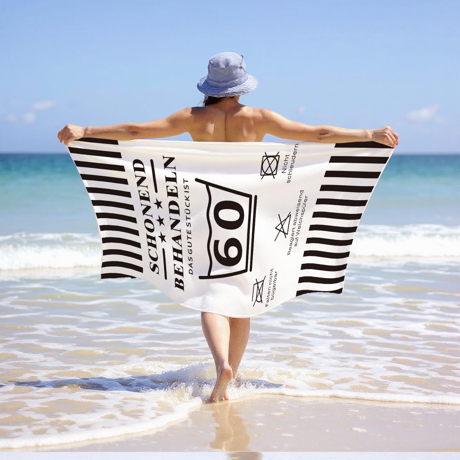 Geschenke zum 60. Geburtstag - Weiß Handtuch & Strandtuch mit Geburtstagskarte 60(160x80cm)- Schonend behandeln Das Gute Stück ist 60 - Lustige Geschenk 60 Geburtstag für Männer & Frauen