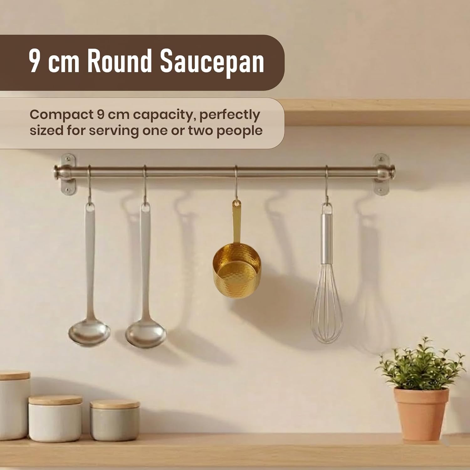 Stainless Steel Saucepan ideal for Serving Multipurpose Set of 2 Handy Sauce Pot with Steady Handle for Home Kitchen, Restaurant: Brass Finish (7 Cm)