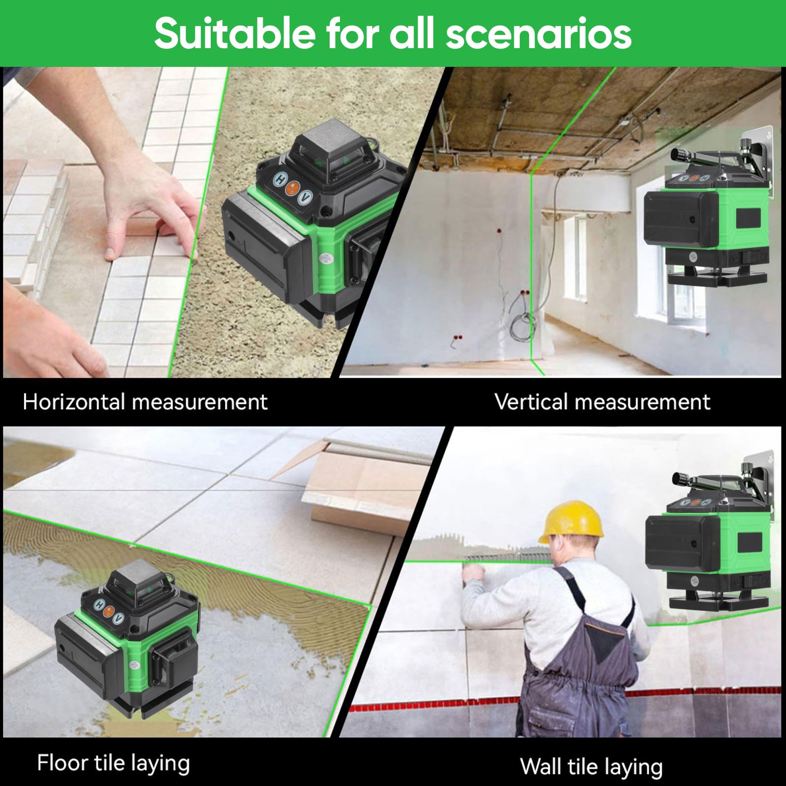 Nivel Láser Autonivelante 360° x 4 Grados Verdes - 4D 3° Tank High Accuracy Rotativo con IP54 Anti-polvo y 2 Baterías