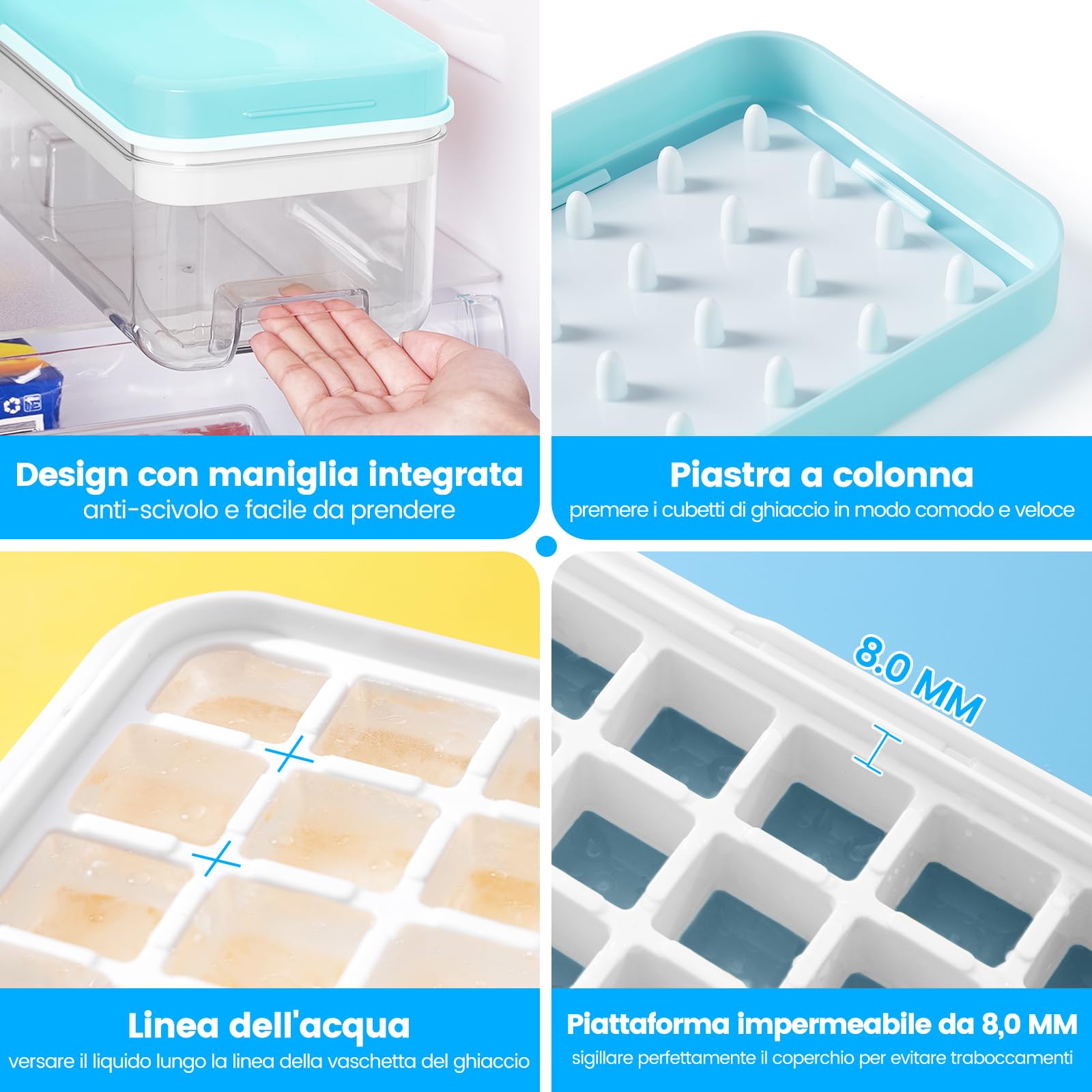 Stampo Ghiaccio Con Coperchio E Contenitore, Vassoio per Cubetti Di