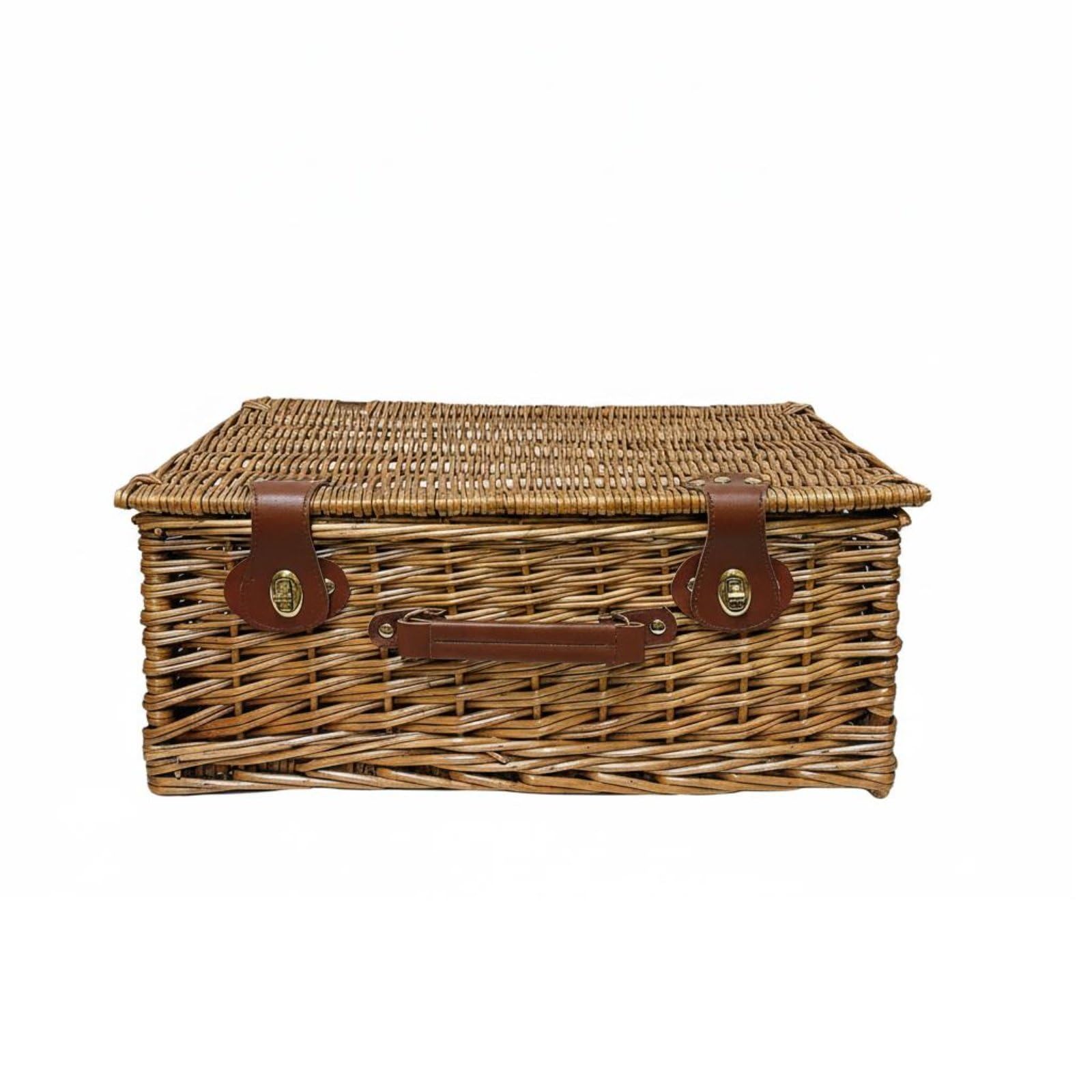 Cestino da Picnic Vintage Cestino Intrecciato Cesto Portaoggetti Scatola con Coperchio Contenitore Intrecciato con Chiusura E Manico Adatto per Picnic, Senza Fodera