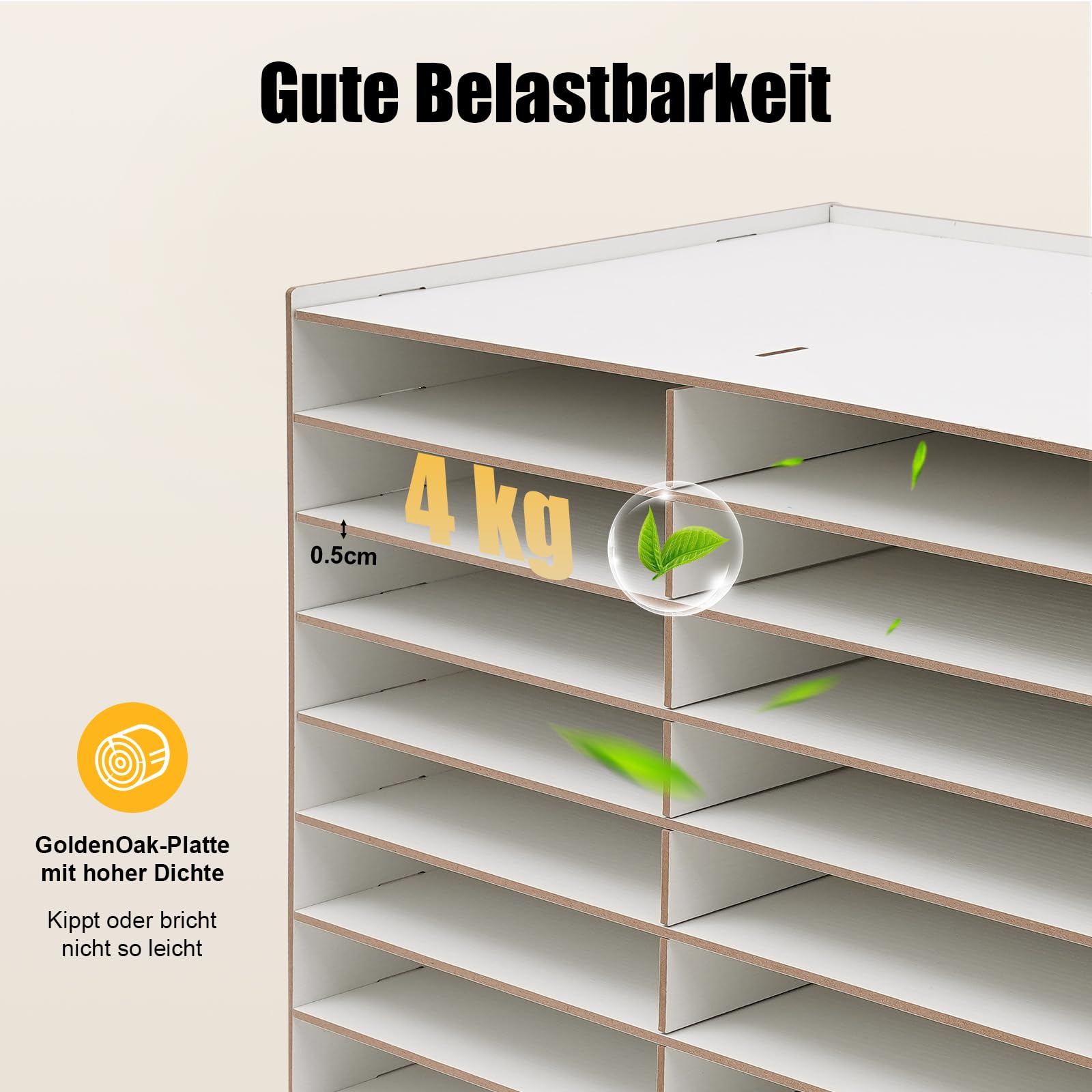 Dokumentenablage Holz 9 Schichten Ablagesystem für Büro 18 Ablagefächer für A4 Ordner Schreibtisch Organizer für Büro, Arbeitszimmer, Schule 51.8 x 33 x 49 cm (Weiß)