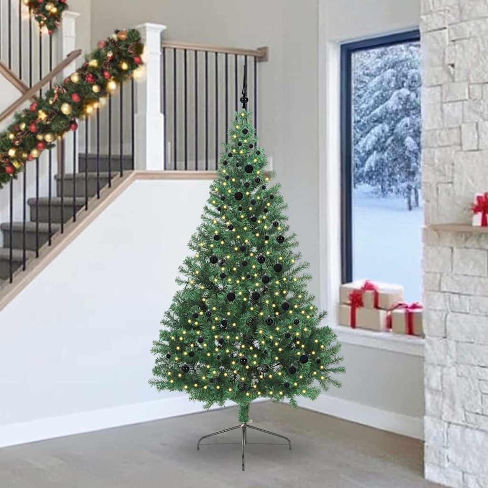 Árbol de Navidad con luces LED Gecheer pre-iluminado de cono para evitar enredos de cables en casa