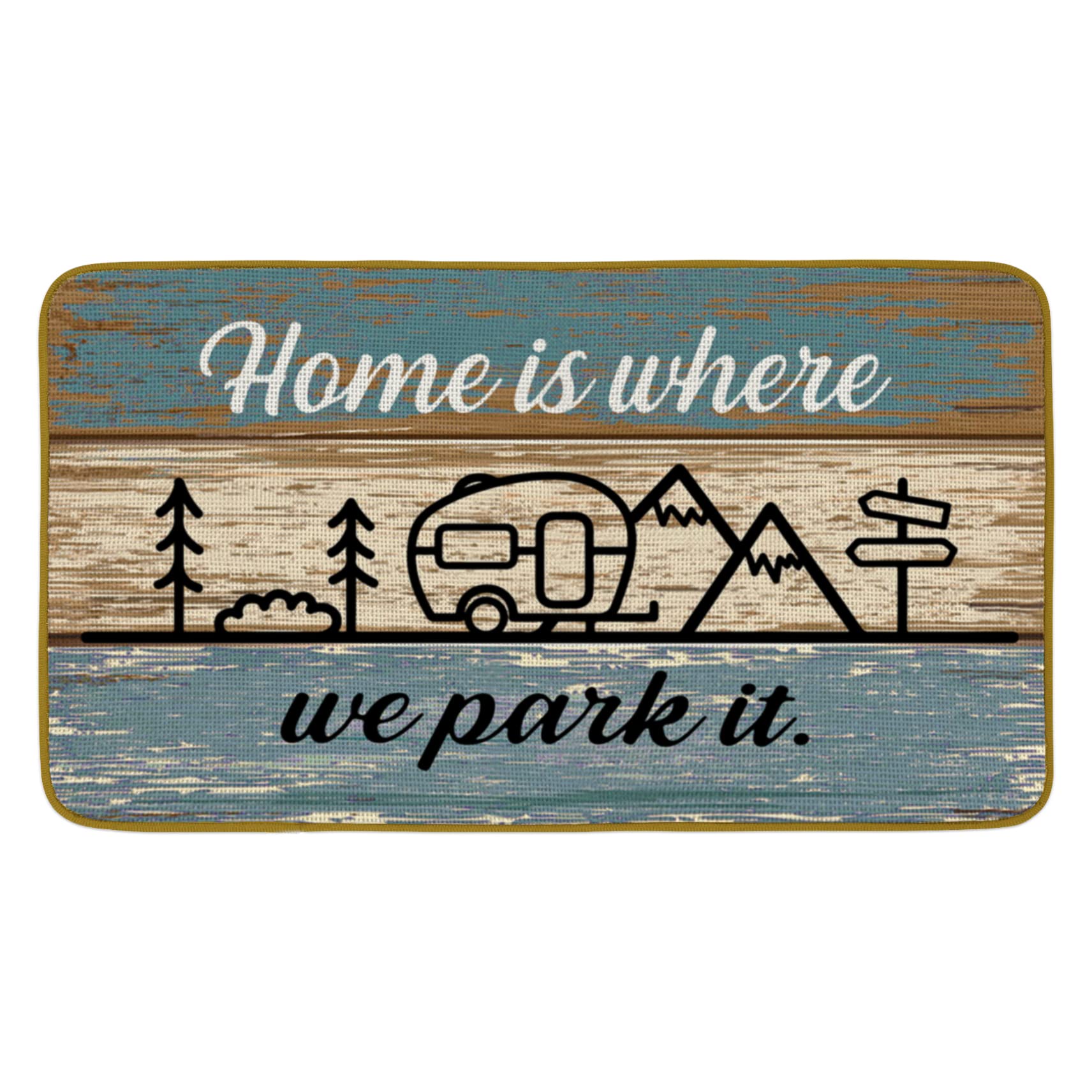 Burosev Camper Themed Decorative Doormat, Camping Floor Mat, Rustic Home is Where We Park It Farmhouse Decor for Home Indoor Outdoor Front Porch Door