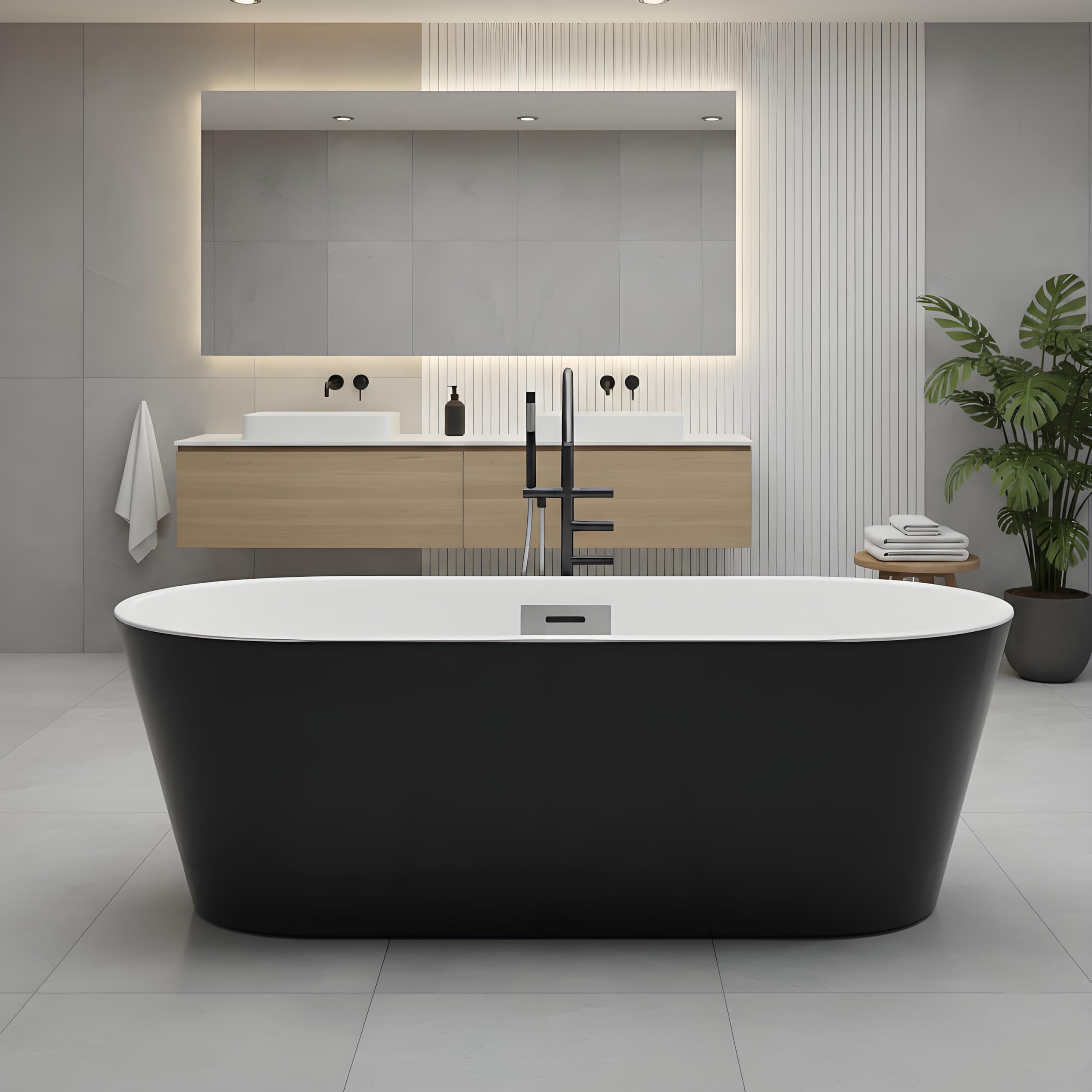 GarveeLife 59 Inch Freestanding Bathtubs, Acrylic Free Standing Bathtub, Modern Soaking Tub with Integrated Overflow &amp; Chrome Drain for Bathroom Remodel