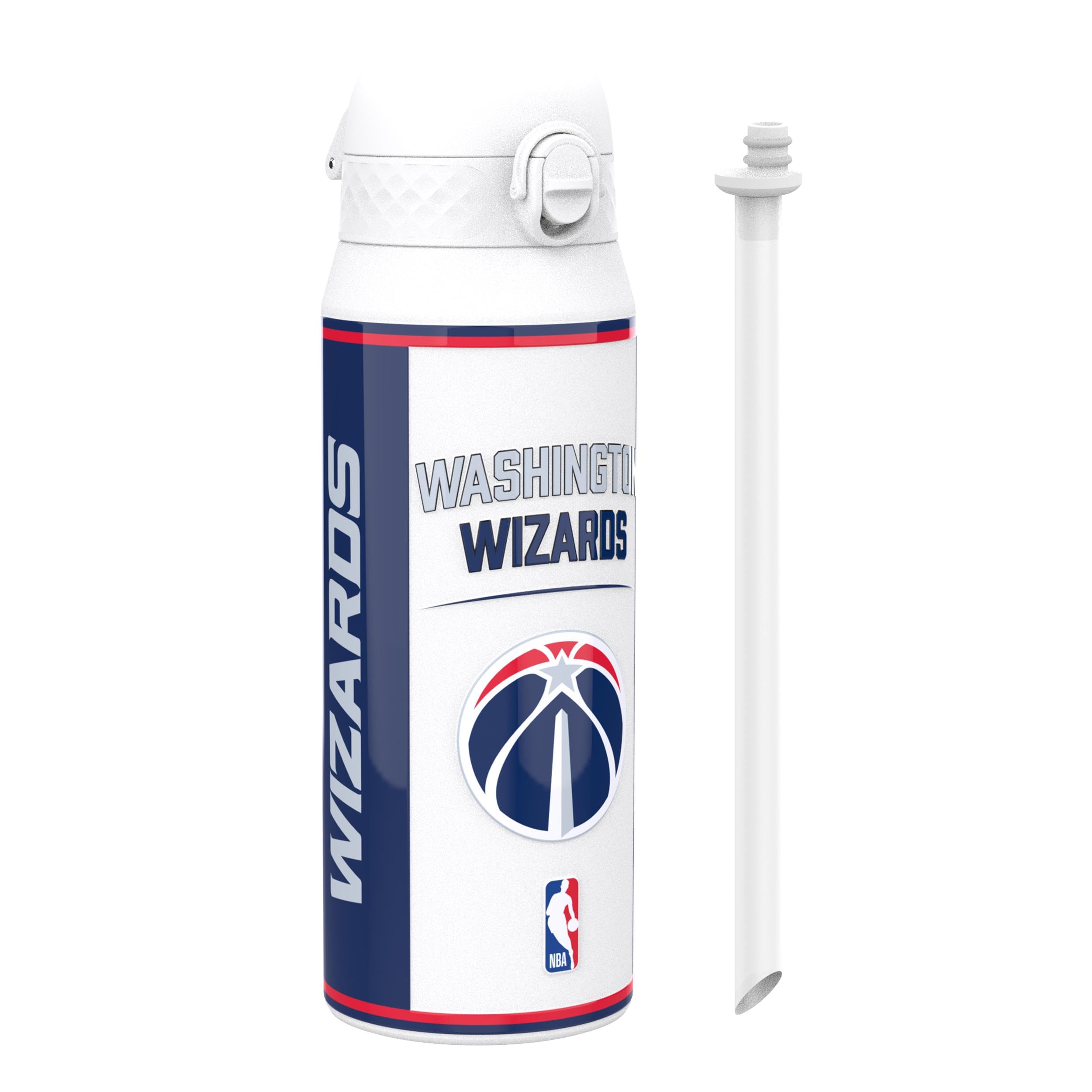 Ion8 NBA Washington Wizards Sports Thermal Water Bottle with Removable Straw, 750ml/24oz, Leak-proof Insulated Drinking Bottle, Easy to Open, Secure Lock, Dishwasher Safe, Flip Cover, Metal Bottle