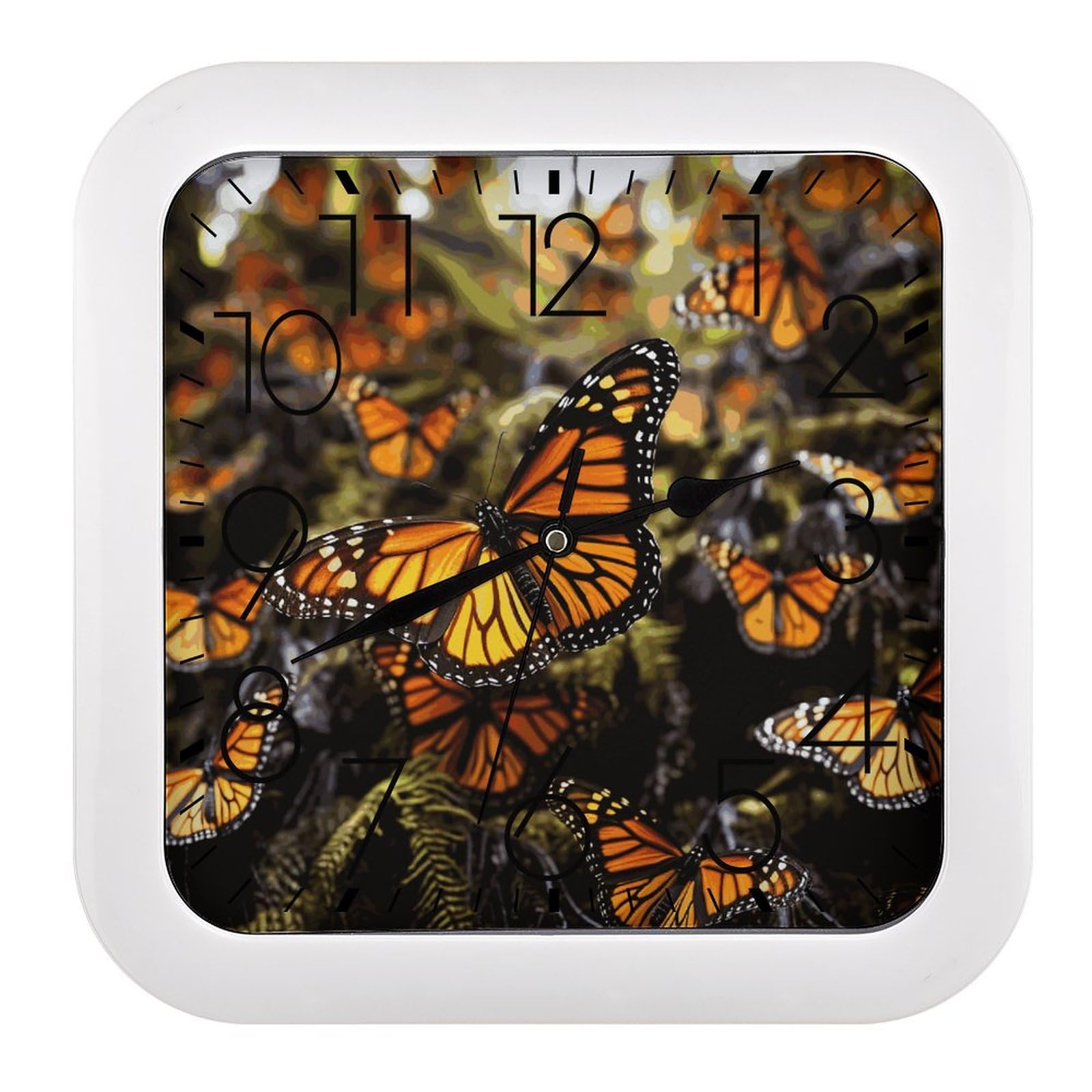 Horloge murale vintage rétro orange monarque papillon silencieuse pour chambre
