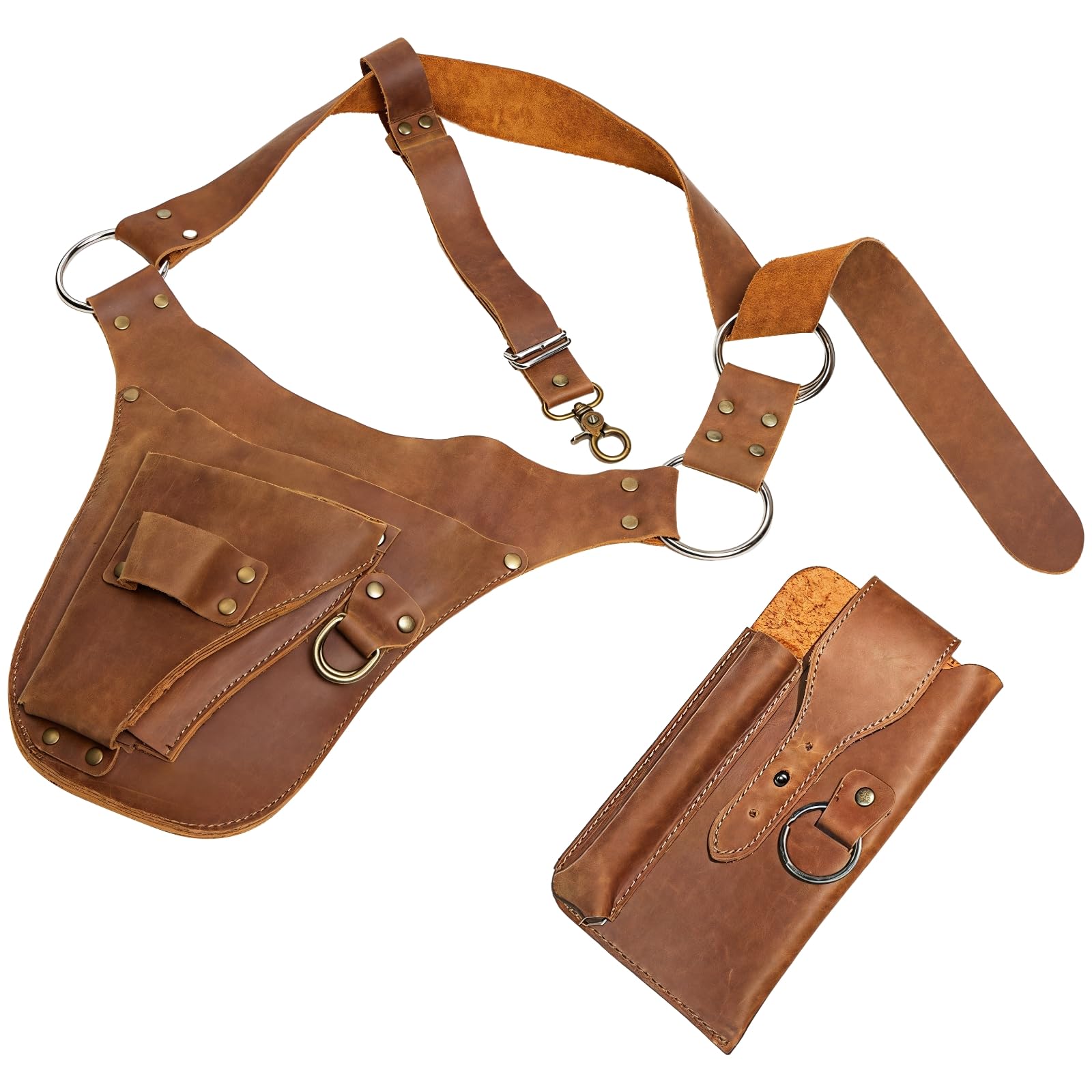 Cinturón de cuero para jardinería, funda de piel sintética con bolsa desmontable, delantal de herramientas de jardín con múltiples bolsillos, cinturón ajustable de 46.5 pulgadas, organizador de