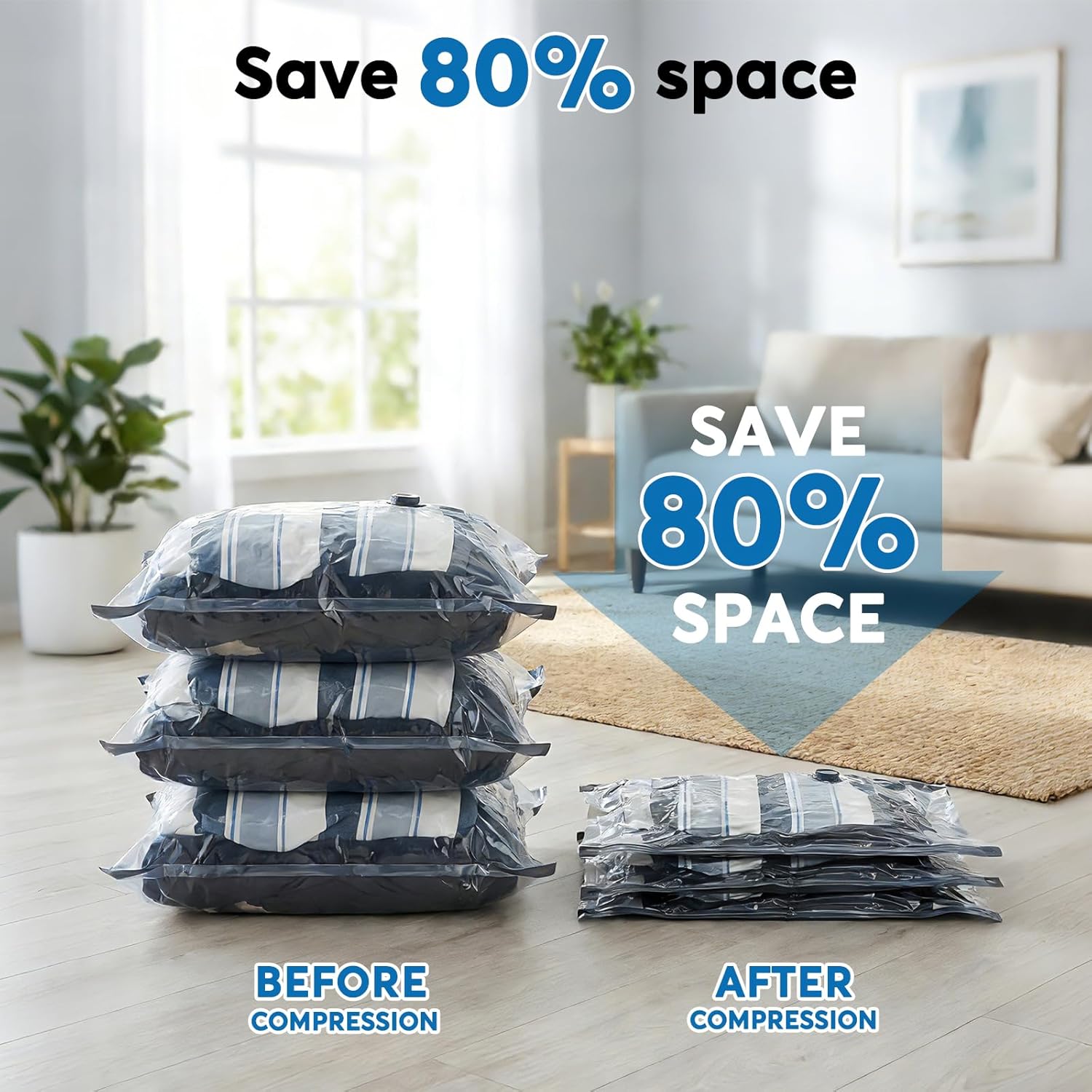 Mapambo Travel Vacuum Bags with -60000Pa LED Electric Pump, 15 Pack Vacuum Seal Bags for Clothing Travel in 3 Combo sizes, Space Saver Vacuum Storage Bags, Saving up to 80% of Space (15 Combo Size) - Image 4