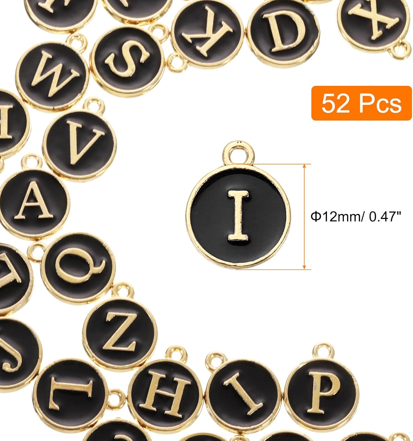 uxcell 52pcs Letter Charm, Enamel Letter Pendants, Alphabet I Pendants Double Sided Beads Charm for DIY Bracelet Necklace Pendants Earring Jewelry, Black - Image 2
