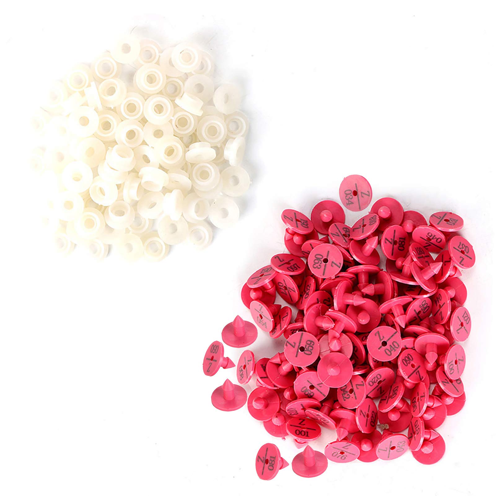 100Pcs Quality Plastic, Livestock Ear Tag for Rabbit Animal Dog Marker Label(Green) (Rose Red)